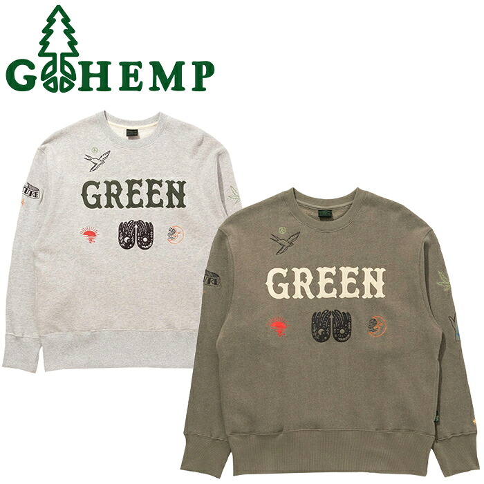 【SALE/20%OFF】GOHEMP ゴーヘンプ GHC4467GRN GREEN CREW SWEAT グリーン クルー スウェット ロングスリーブ 長袖 裏起毛 吸湿 速乾 ビンテージ トップス ヘンプ 麻 ナチュラル オーガニック コットン ストリート アウトドア メンズ レディース ユニセックス 2カラー