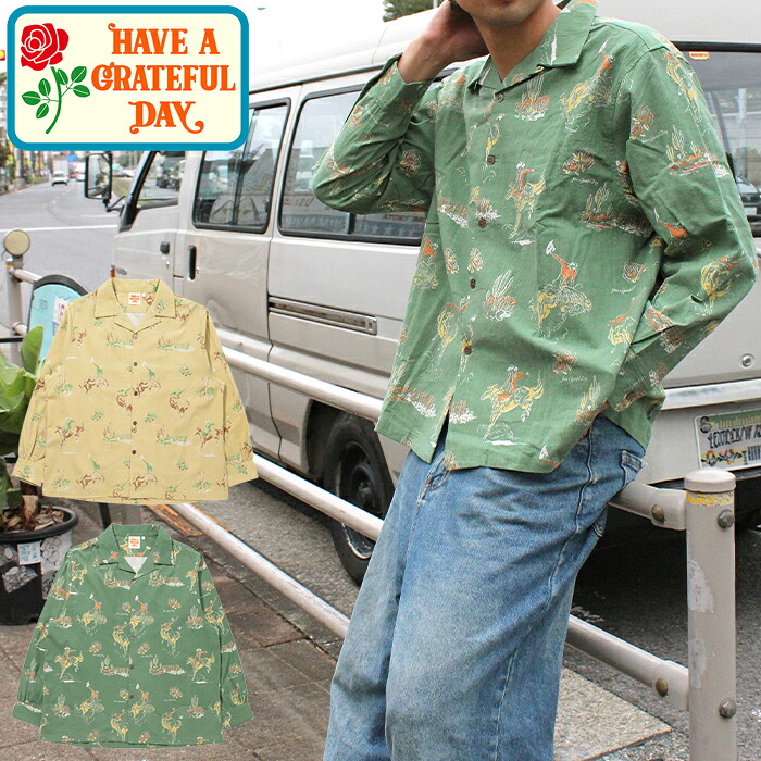 HAVE A GRATEFUL DAY こしき ア グレイトフル 恒星日 GDS0417COWB L/S SHIRT ロング衣袂 プルオーバー Yプルオーバー 柄プルオーバー 長袖 ヴィンテージ 標本抽出 レトロ 半袖 刷り上げる トップス メンズ レディース ユニ一発やる 2色つや 2025AW