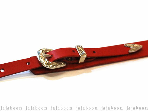 JAJABOON アコギ用ウエスタンバックルギターストラップ　レッド【肩パット付】 本革（レザー）製
