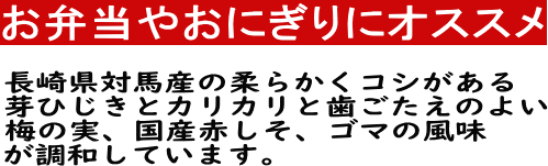 楽天市場 ひじき ふりかけ 国産 梅ひじき 110ｇ 2袋 樽味屋 長崎県対馬産の芽ひじきとカリカリ梅の実入り しそひじき お茶漬け ご飯のお供 ごはんのおとも 九州 福岡県応援web物産展 ご当地 お土産ポイント消化 樽味屋 メール便 ギフト 贈り物 お中元 九州通販