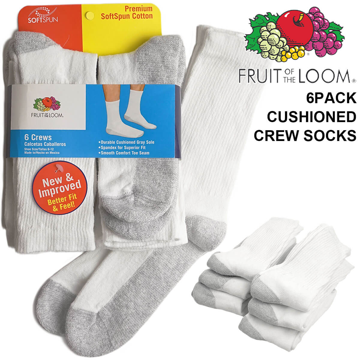 楽天市場 返品不可 フルーツオブザルーム Fruit Of The Loom 6パック クッションクルーソックス ホワイト 6pack Cushioned Crew Socks Jalana ジャラーナ