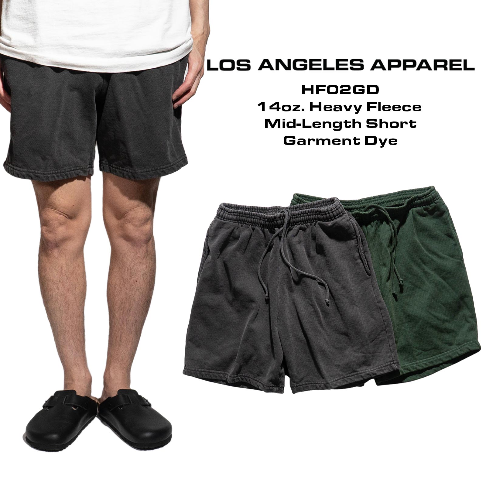 ロサンゼルスアパレル LOSANGELES APPAREL HF02GD 14オンス ヘビーフリース スウェットショーツ ガーメントダイ ｜ メンズ S M L XL アメリカ製 米国製 後染め