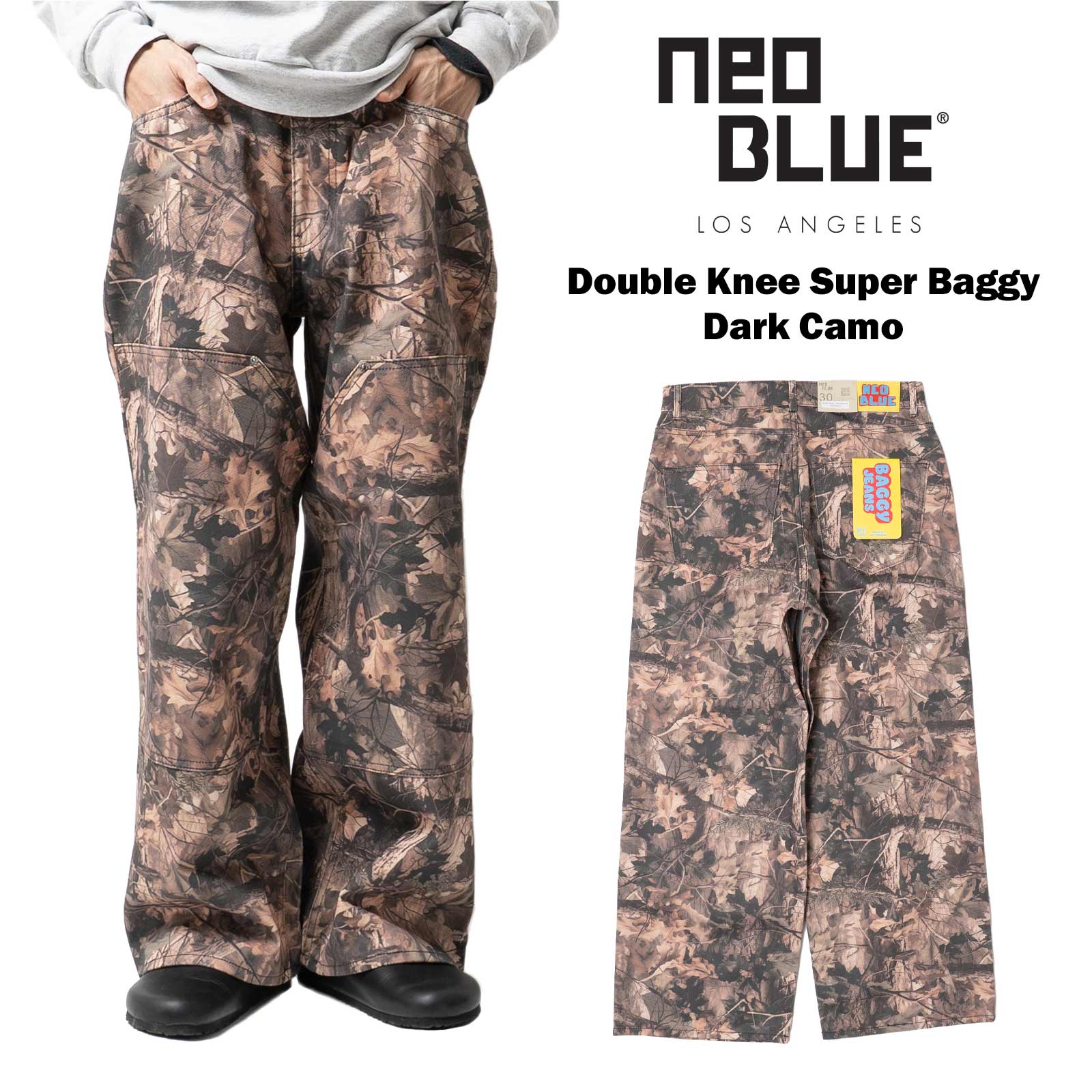ネオブルー NEO BLUE スーパーバギー ダブルニー ダークカモ ｜ メンズ 30-36 バギーパンツ カモフラ ツリーカモ ワイドパンツ MADE IN USA アメリカ製 米国製｜Jalana（ジャラーナ）