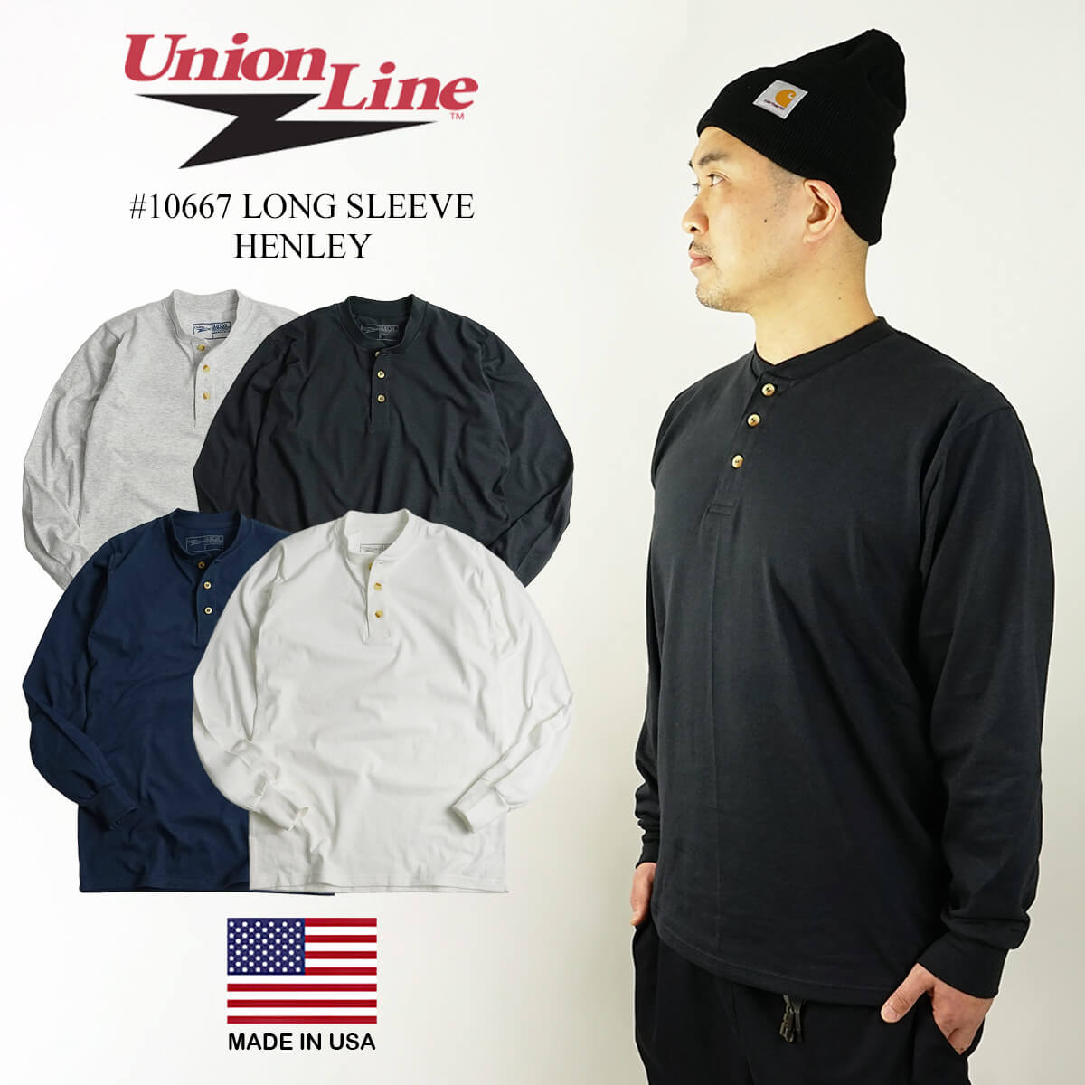 楽天市場】ユニオンライン UNION LINE 長袖 ヘンリーネック Tシャツ