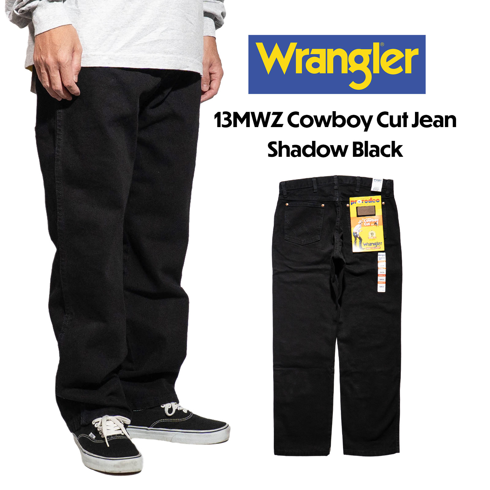 ラングラー Wrangler 13MWZ カウボーイカットジーン シャドウブラック ｜ メンズ 綿 コットン100％ サイズ ウエスト28-42 レングス30-36 ストレートシルエット 後染め カラーデニム 11.5オンス COWBOY CUT JEAN
