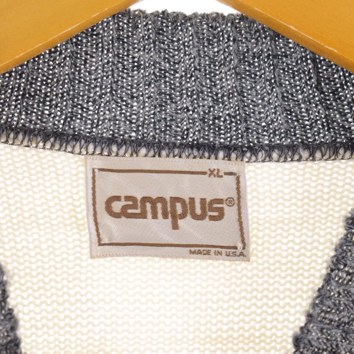 70s USA製 CAMPUS アクリル ニット ベスト メンズ L 小さめ M 程 ヴィンテージ セーター Vネック プルオーバー 重ね着 無地 ネイビー 薄手 main image 1