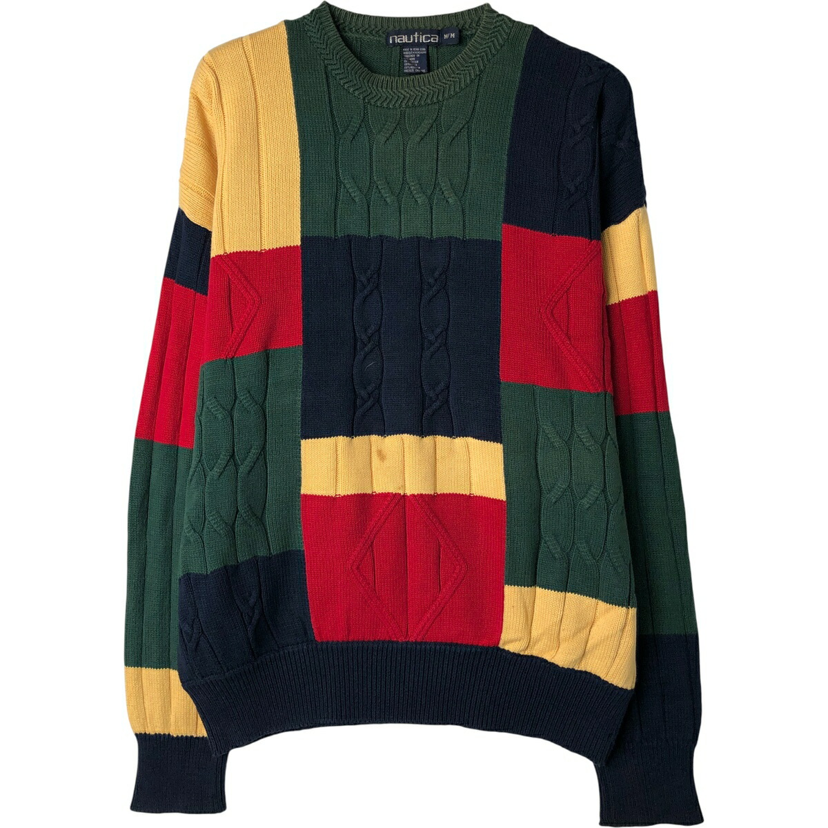 古着 90'S ノーティカ NAUTICA 総柄 クレイジーパターン ケーブル編み コットンニットセーター メンズM相当 ヴィンテージ /eaa399177 【中古】 【260222】 【GR-UN】 イエロー系 秋冬