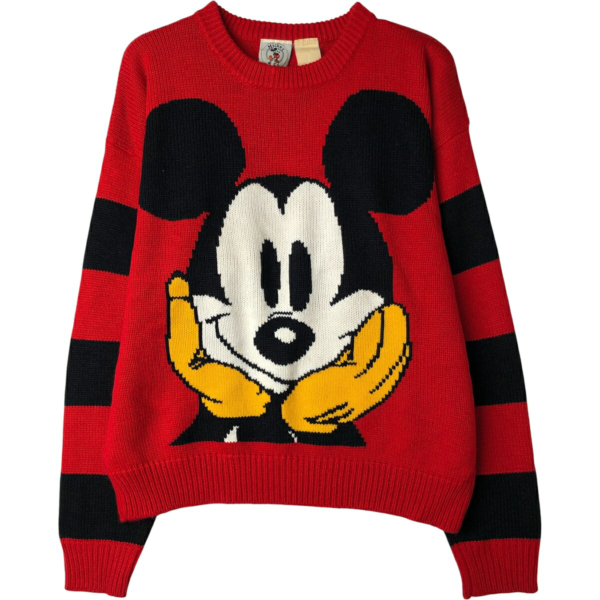 古着 Micky&Co. MICKEY MOUSE ミッキーマウス 総柄 キャラクター アクリルニットセーター メンズM相当 /eaa399345 【中古】 【260223】 レッド系 秋冬