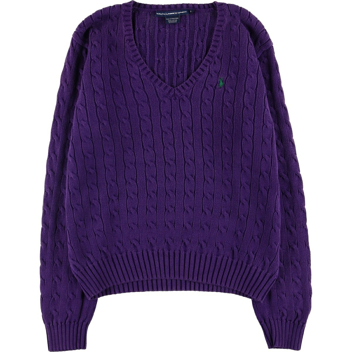 古着 ラルフローレン Ralph Lauren RALPH LAUREN SPORT ケーブル編み Vネック コットンニットセーター レディースXL相当 /eaa434380 【中古】 【251120】 【Elulu/エルル】 【SS2603_10】