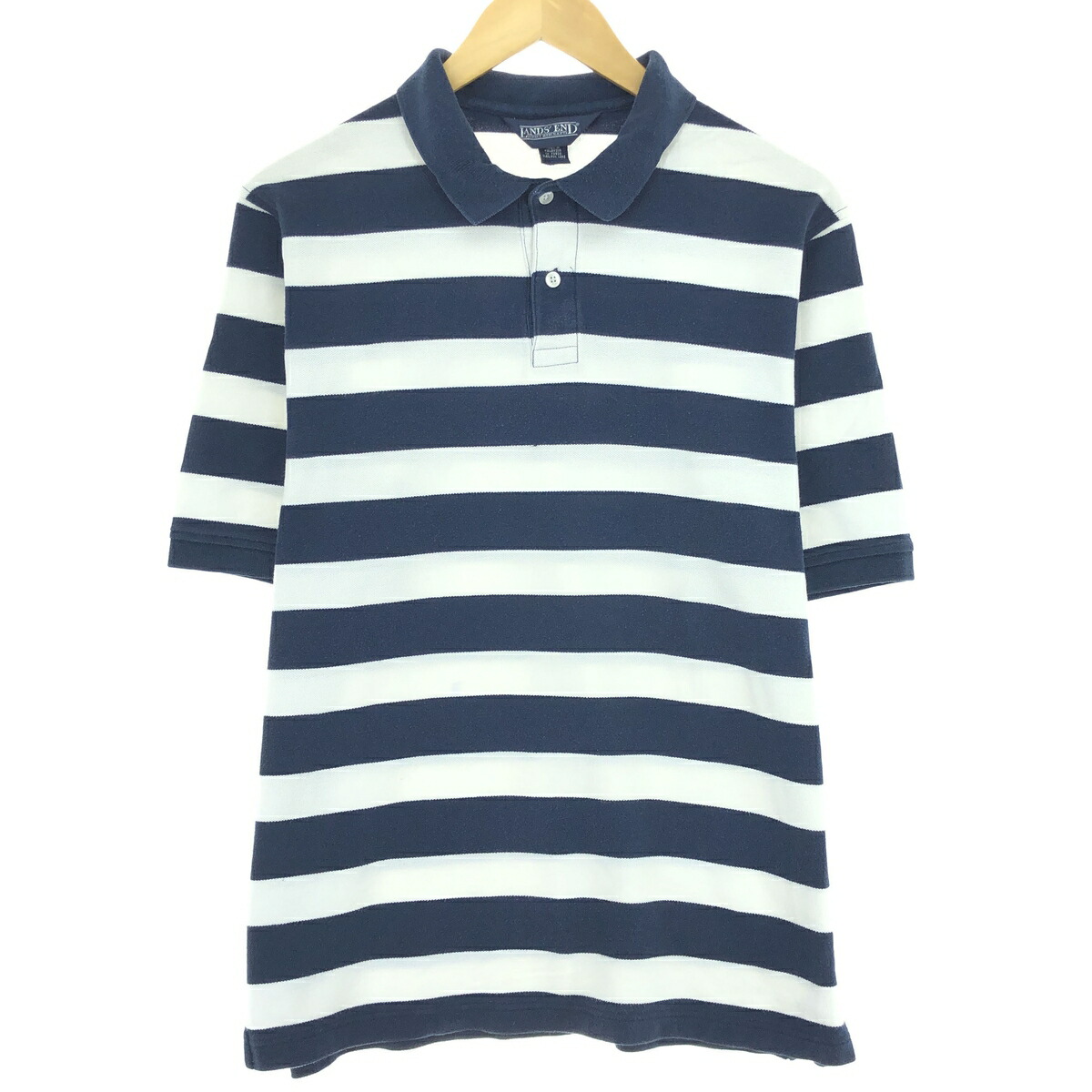 LANDS'END　ランズエンド　ロングポロシャツ　Ⅿ　ロング丈　黒　半袖　古着 古着 90年代 ランズエンド LANDS'END 長袖 ポロシャツ USA製