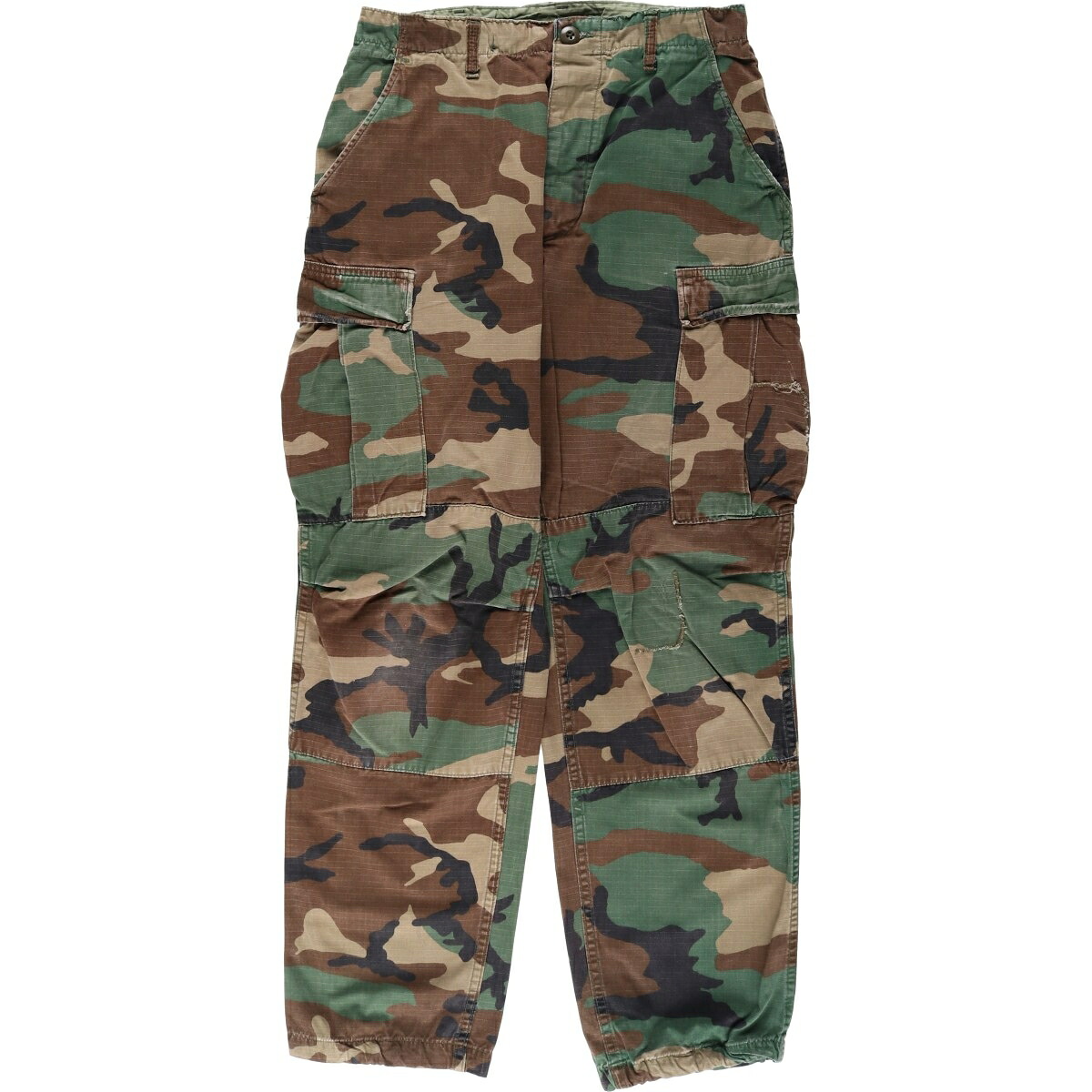 古着 80'S 米軍実品 迷彩柄 ウッドランドカモ リップストップ ミリタリー カーゴパンツ コンバットパンツ USA製 SMALL-SHORT メンズw29相当 /eaa458620 【中古】 【260203】 【SS2606_10】｜古着屋JAM