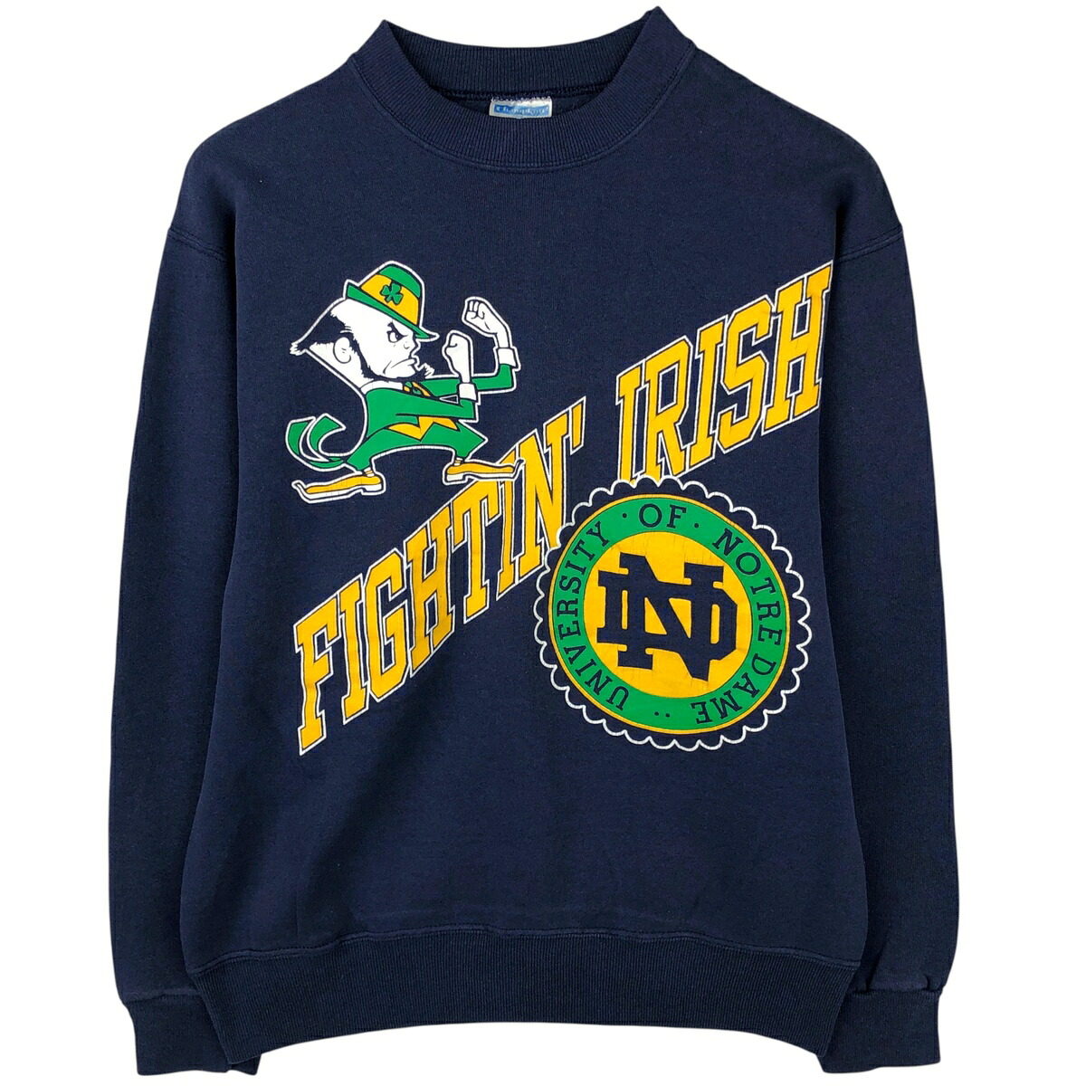 古着 ChampKnit Hanes ヘインズ プリント FIGHTIN' IRISH ノートルダム大学 ファイティングアイリッシュ カレッジ キャラクタースウェットシャツ トレーナー USA製 メンズM相当 /eaa458888 【中古】 【260214】 ネイビー系 春夏秋冬