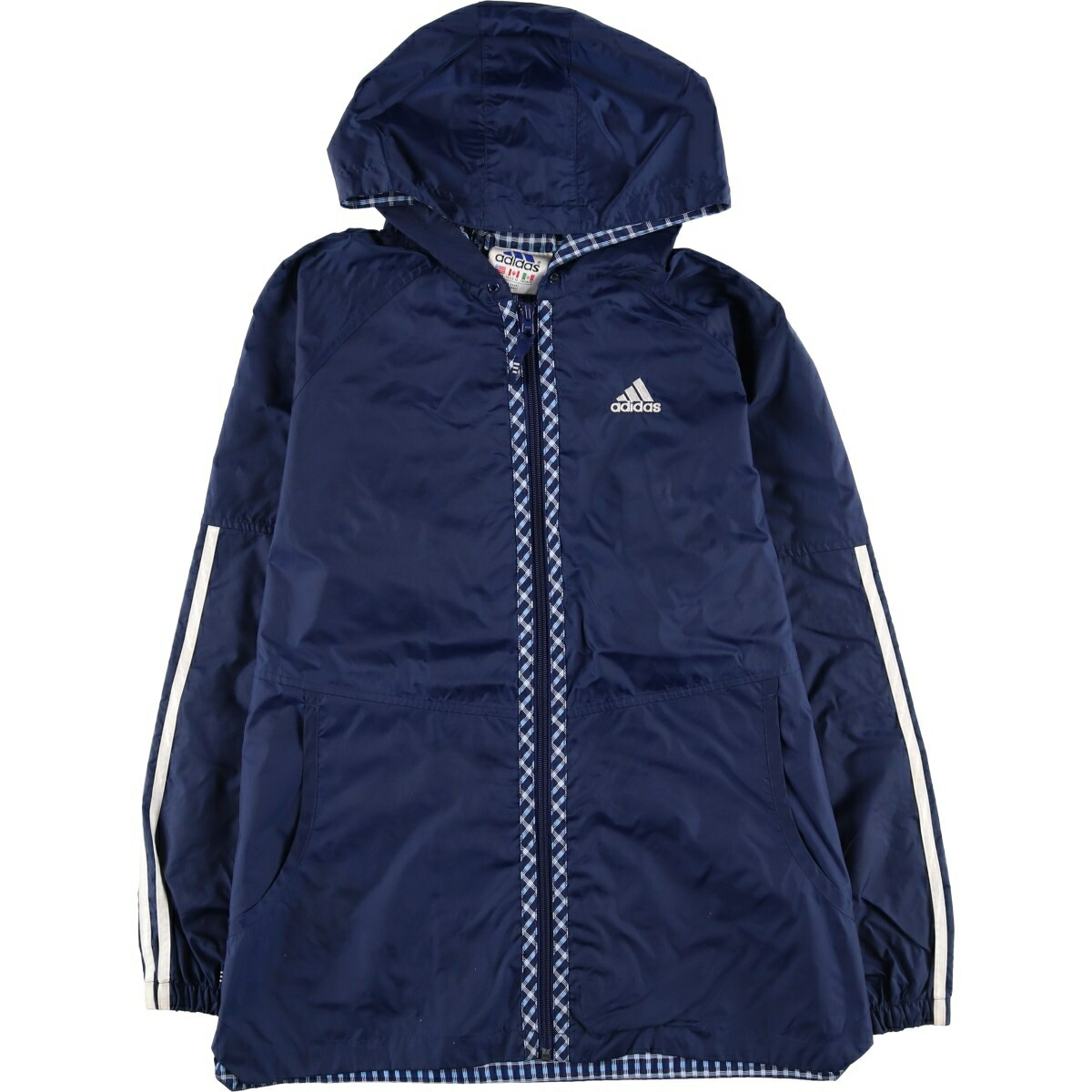 古着 90'S アディダス adidas チェック柄 バックロゴ ナイロンパーカー メンズM相当 ヴィンテージ /eaa459161 【中古】 【260126】 ネイビー系 春秋冬