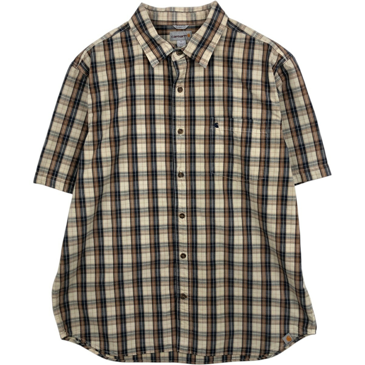 古着 カーハート Carhartt RELAXED FIT チェック柄 半袖 ワークシャツ メンズXL相当 /eaa477523 【中古】 【260323】 ベージュ系 春夏