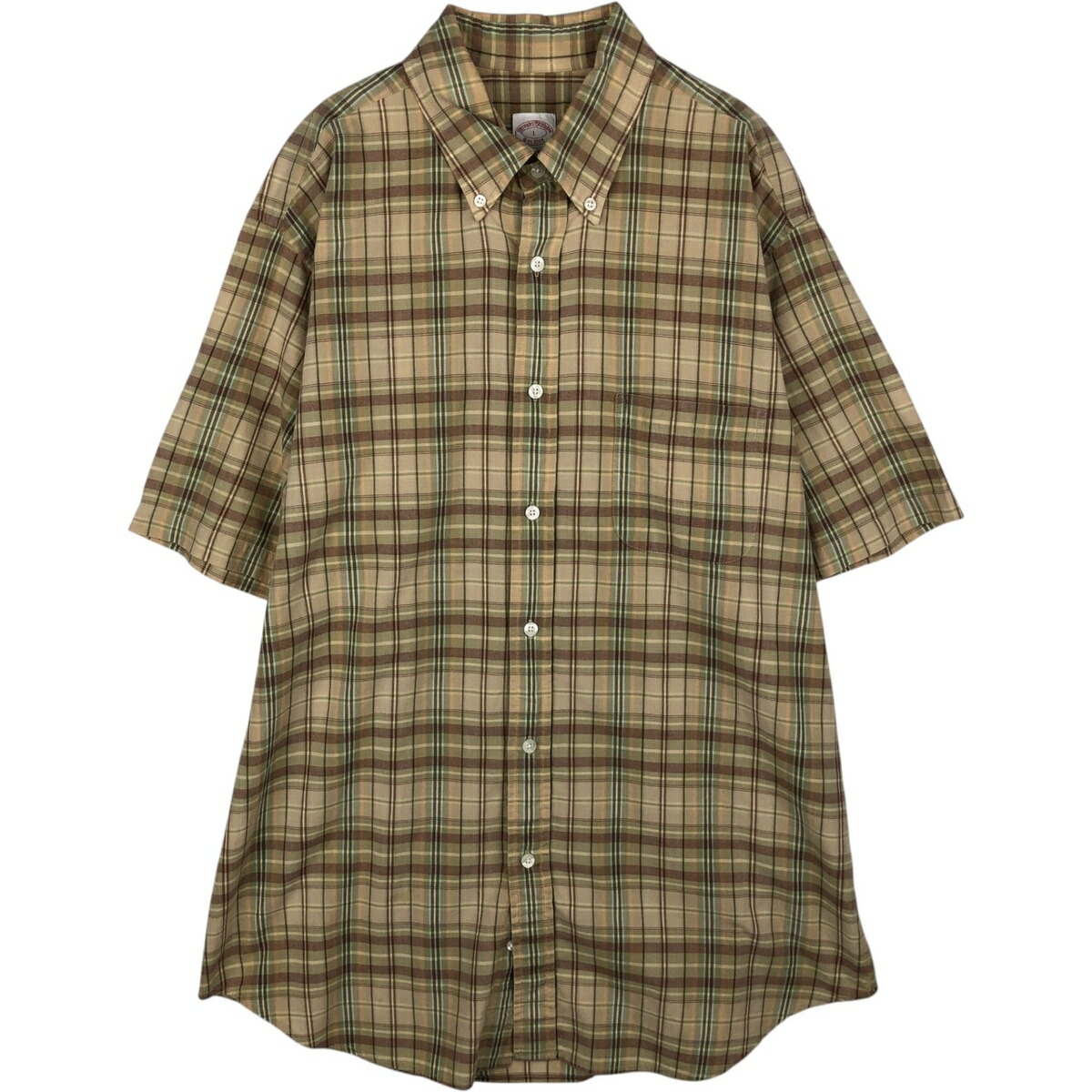 古着 ブルックスブラザーズ Brooks Brothers Est.1818 半袖 ボタンダウン チェックシャツ メンズL相当 /eaa477676 【中古】 【260323】 ベージュ系 春夏