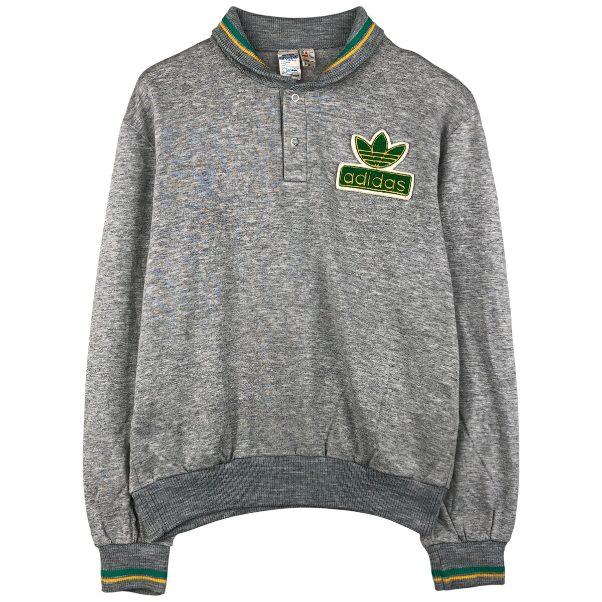 古着 70~80'S アディダス adidas VENTEX社製 ATP 襟付き ハーフスナップ トレフォイルロゴ ロゴスウェットシャツ トレーナー フランス製 メンズM相当 ヴィンテージ /eaa480768 【中古】 【260129】 【NH-2508】 【SS2603_30】 グレー系 春夏秋冬