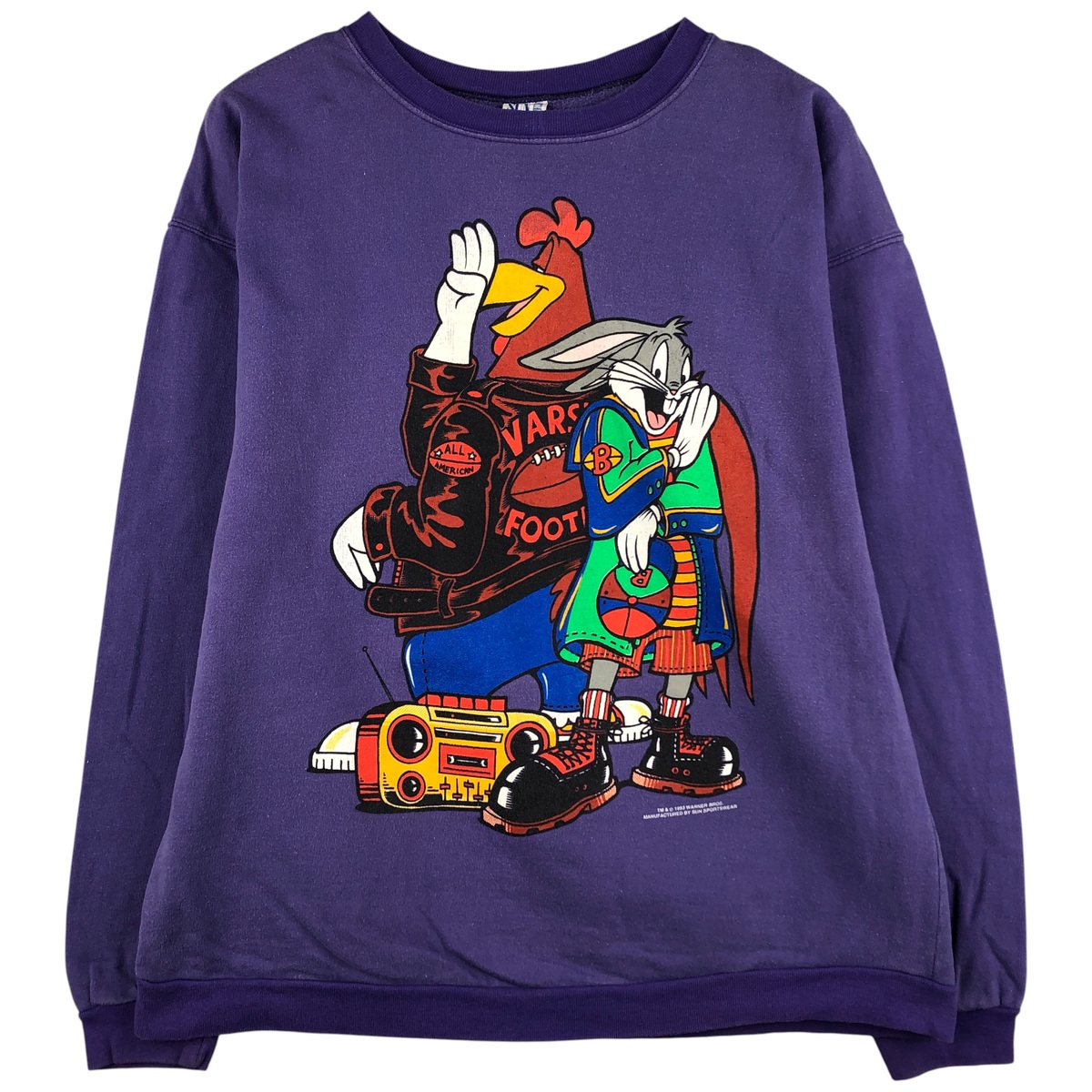 古着 90'S SUN SPORTSWEAR LOONEY TUNES ルーニーテューンズ バッグスバニー フォグホーンレグホーン キャラクタースウェットシャツ トレーナー メンズXL相当 ヴィンテージ /eaa482948 【中古】 【260129】 【NH-2508】 【SS2603_30】 パープル系 春夏秋冬