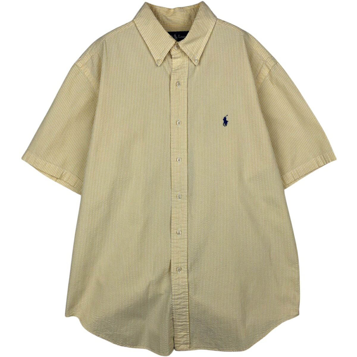 古着 ラルフローレン Ralph Lauren CLASSIC FIT シアサッカー 半袖 ボタンダウン ストライプシャツ メンズL相当 /eaa495228 【中古】 【260323】 イエロー系 春夏