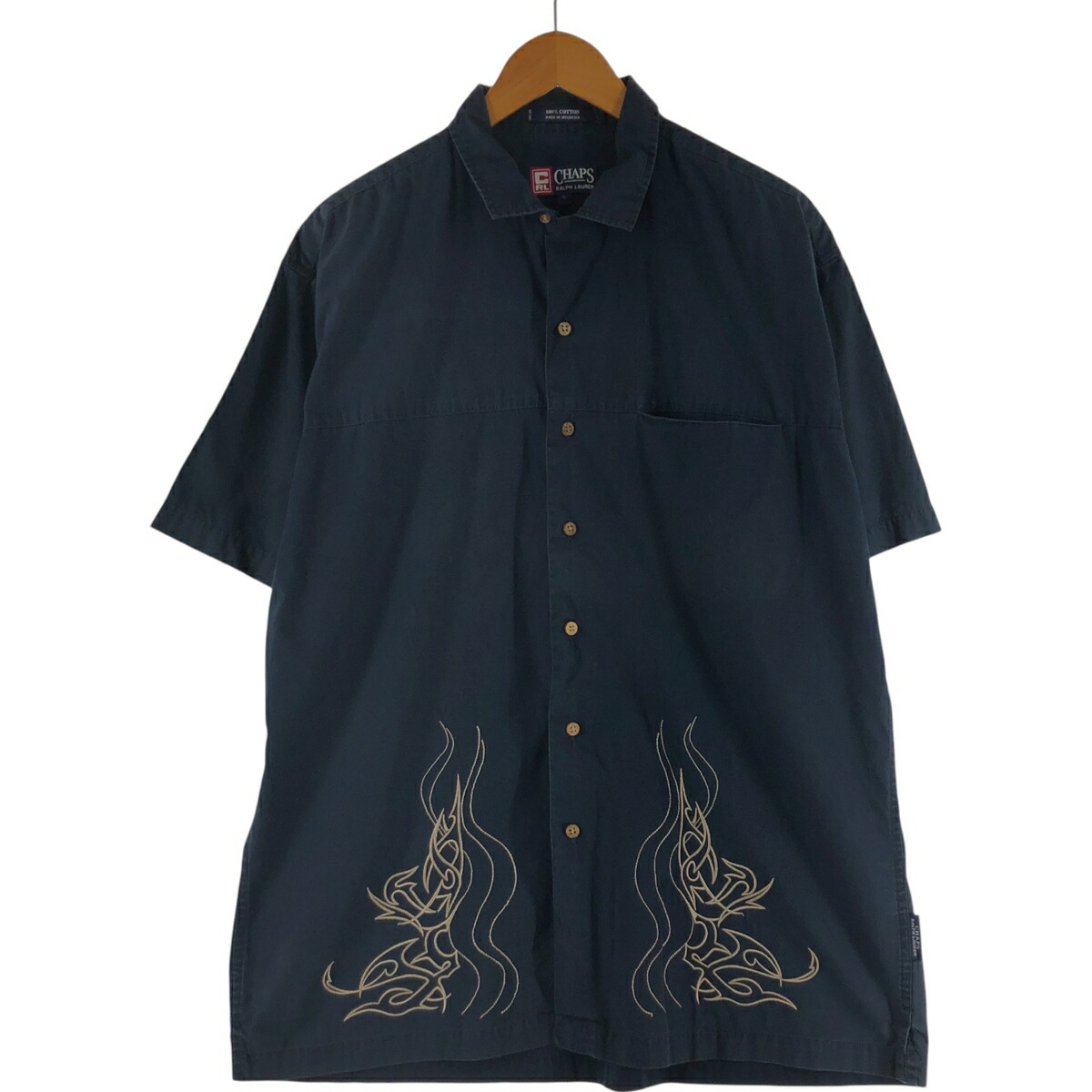 古着 90'S ラルフローレン Ralph Lauren CHAPS チャップス トライバル柄 半袖 オープンカラー コットンシャツ メンズL相当 /eaa534589 【中古】 【250406】 【SS2603_10】