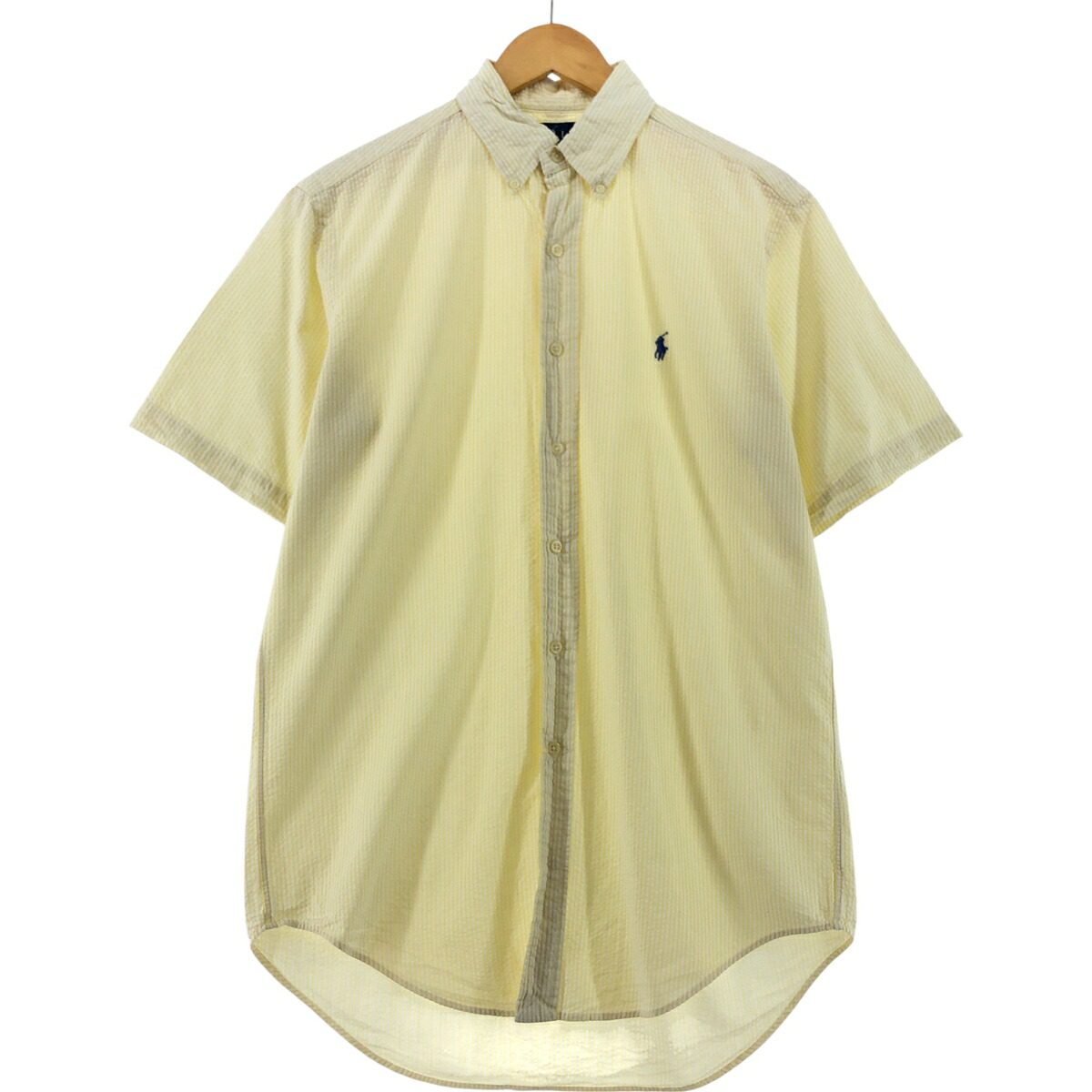 古着 ラルフローレン Ralph Lauren CLASSIC FIT クラシックフィット シアサッカー 半袖 ボタンダウン ストライプシャツ メンズS相当 /eaa535583 【中古】 【250406】 【SS2603_10】
