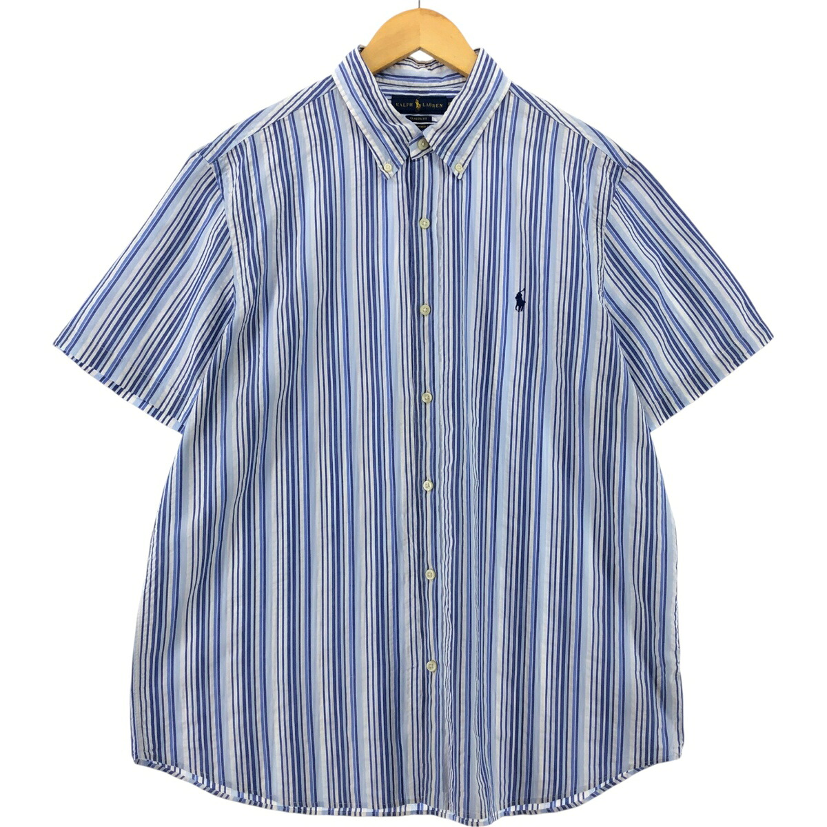古着 ラルフローレン Ralph Lauren CLASSIC FIT RL UNTUCKED FIT 半袖 ボタンダウン ストライプシャツ メンズXL相当 /eaa535664 【中古】 【250407】 【SS2603_10】
