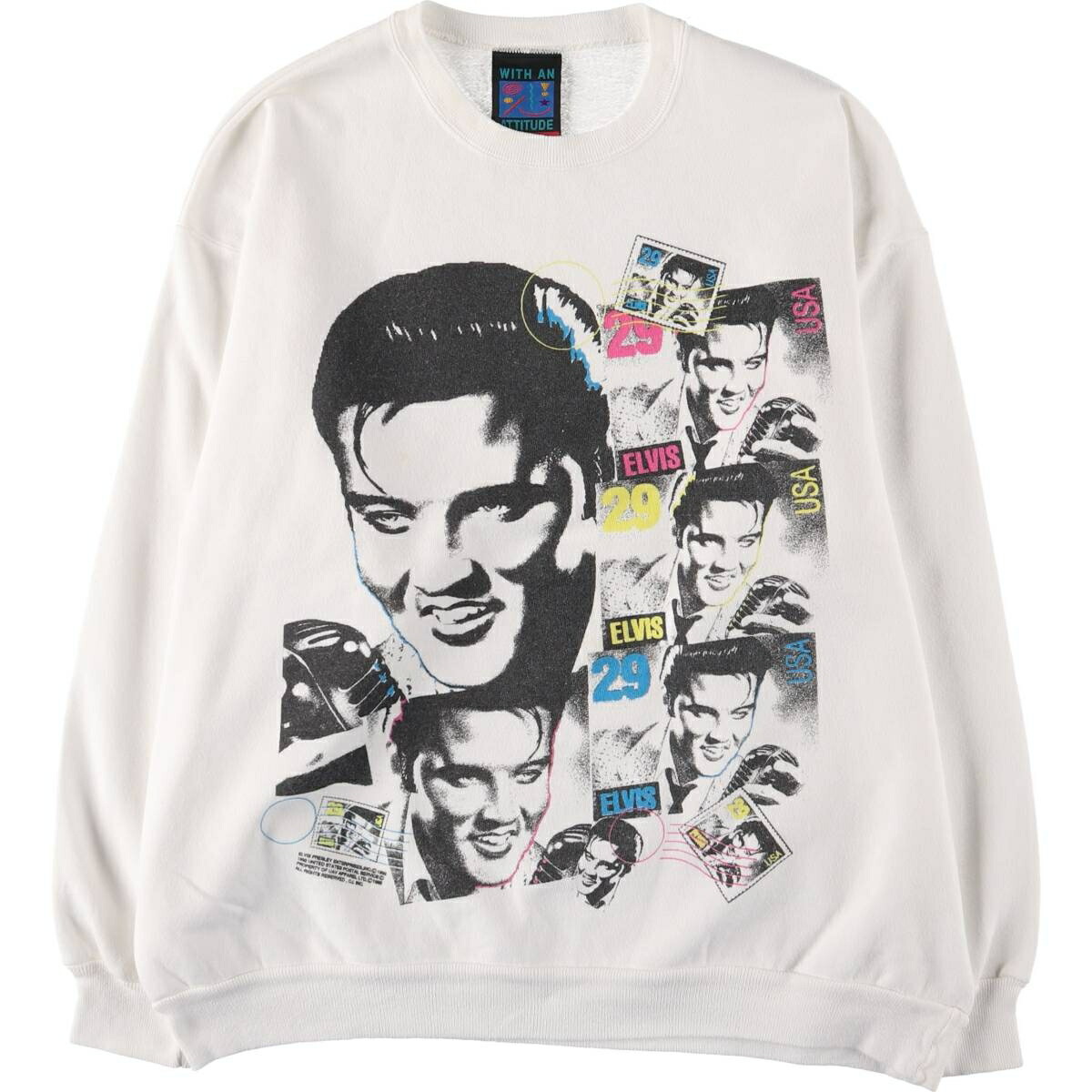 古着 90'S WITH AN ATTITUDE ELVIS PRESLEY エルヴィスプレスリー バンド スウェットシャツ トレーナー USA製 メンズXL相当 ヴィンテージ /eaa536711 【中古】 【250413】 【ss2601_30】