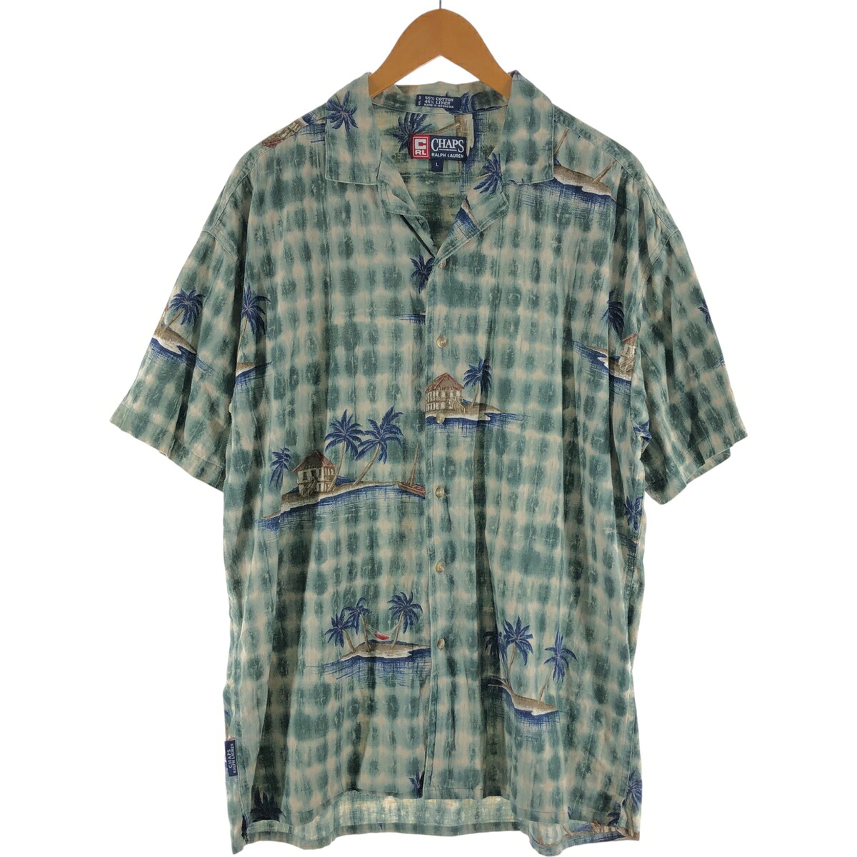 古着 90'S ラルフローレン Ralph Lauren CHAPS チャップス 総柄 オープンカラー コットン×レーヨン ハワイアンアロハシャツ ボックスシャツ メンズL相当 ヴィンテージ /eaa539462 【中古】 【250418】 【SS2603_10】