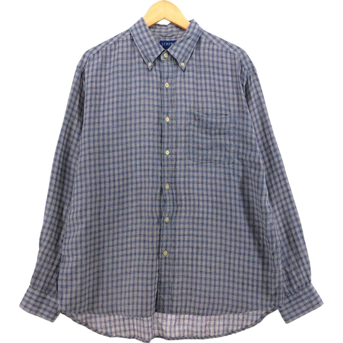 古着 90'S ジェイクルー J.Crew チェック柄 千鳥格子柄 長袖 リネン ボタンダウンシャツ メンズM相当 ヴィンテージ /eaa540704 【中古】 【250426】 【SS2603_10】