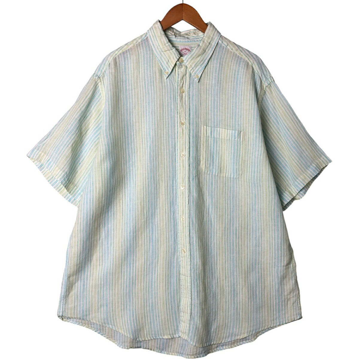 古着 ブルックスブラザーズ Brooks Brothers 346 ストライプ柄 半袖 リネン ボタンダウンシャツ メンズXL相当 /eaa551675 【中古】 【250518】 【NL2503】 【SS2603_30】