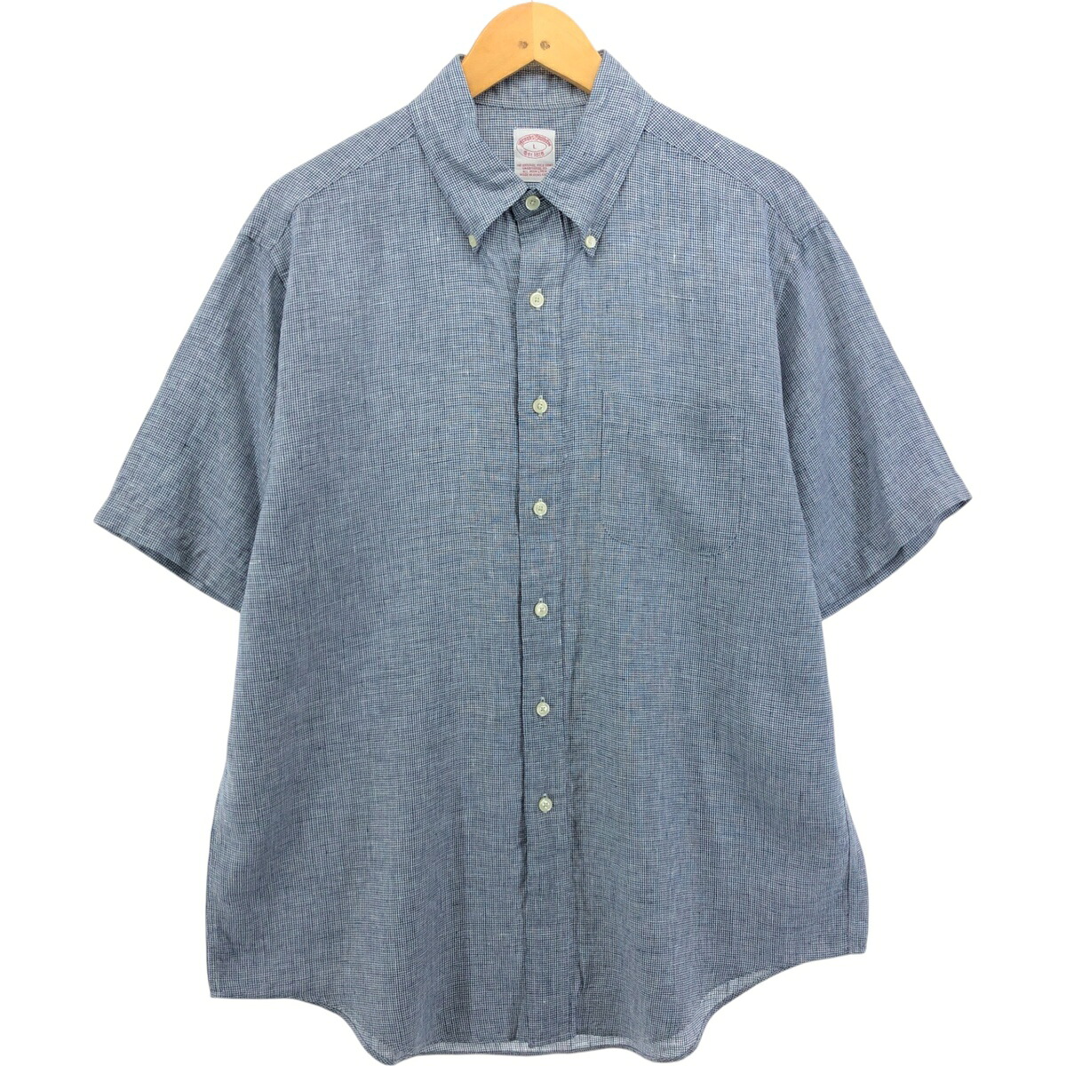 古着 ブルックスブラザーズ Brooks Brothers Est.1818 千鳥格子柄 半袖 リネン ボタンダウンシャツ メンズL相当 /eaa552956 【中古】 【250525】 【SS2603_30】