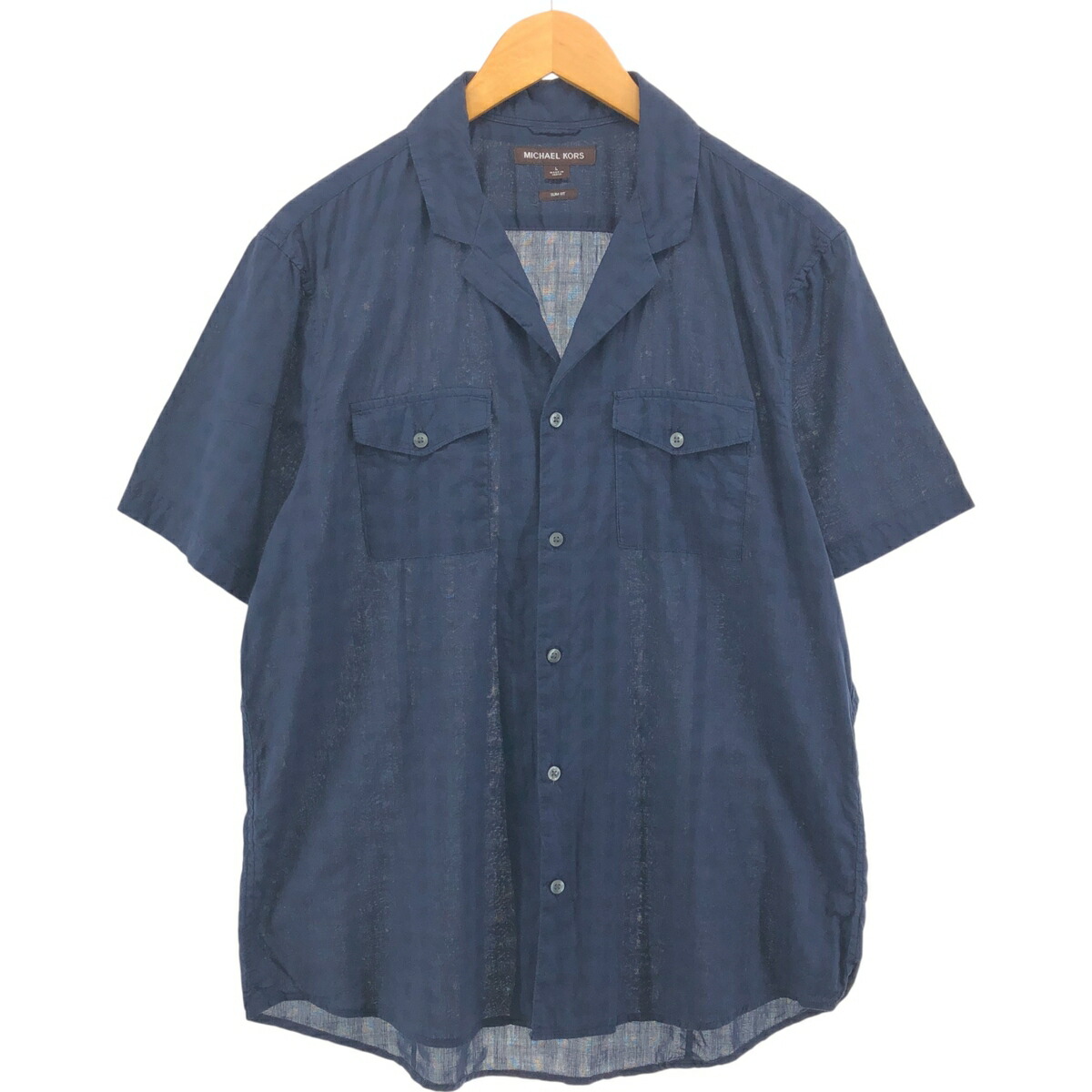古着 マイケルコース MICHAEL KORS SLIM FIT 半袖 オープンカラー コットンシャツ メンズL相当 /eaa556664 【中古】 【250614】 【SS2603_30】