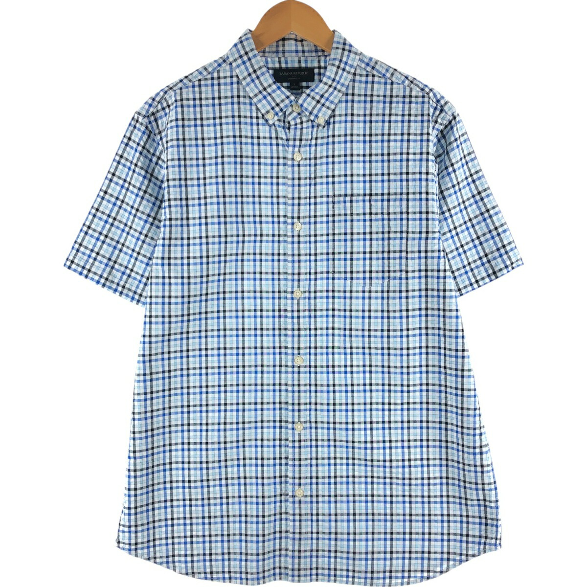 古着 バナナリパブリック BANANA REPUBLIC STANDARD FIT シアサッカー 半袖 ボタンダウン チェックシャツ メンズL相当 /eaa558333 【中古】 【250616】 【SS2603_30】