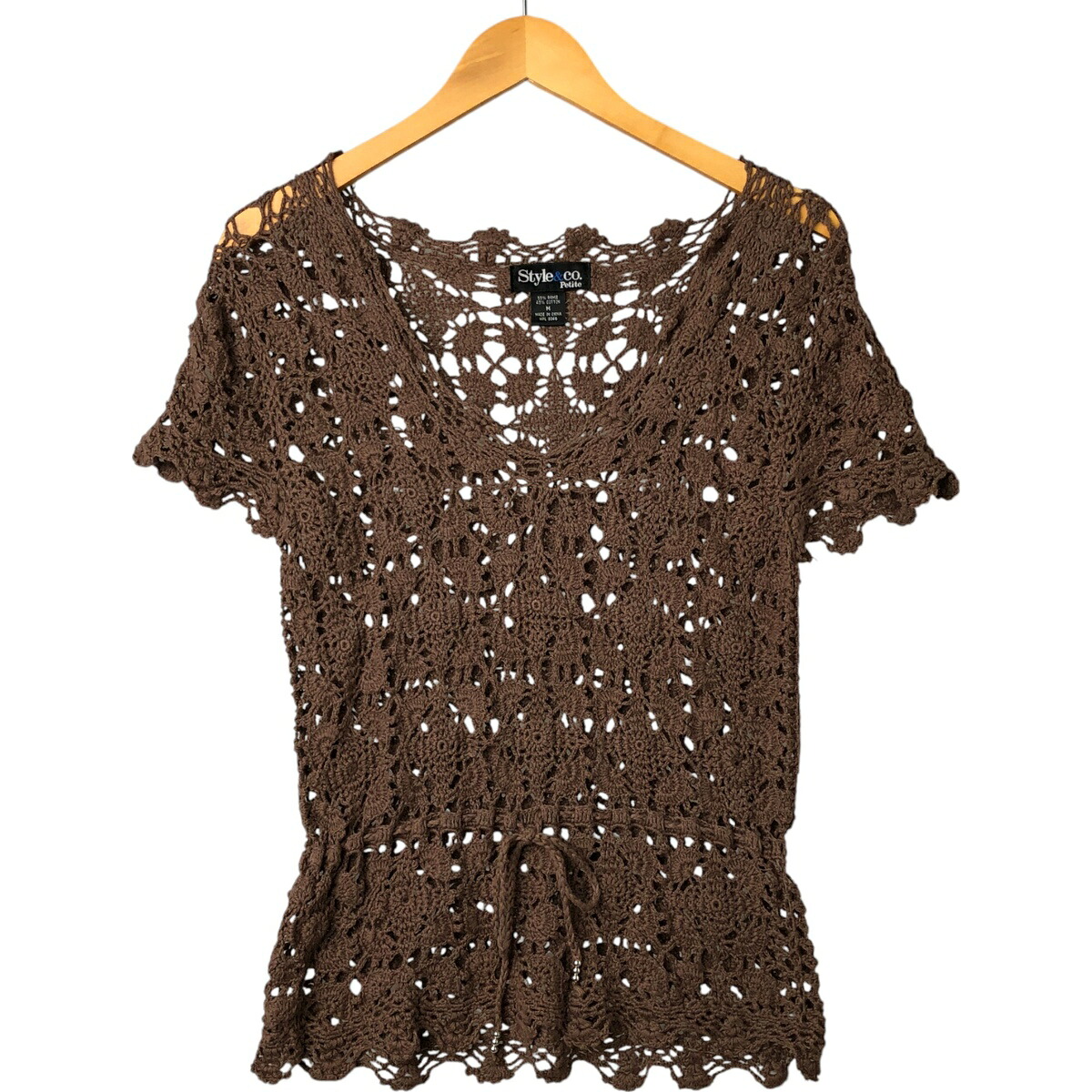 古着 STYLE&CO. PETITE Vネック 半袖 クロシェニットセーター レディースM相当 /eaa559017 【中古】 【250628】 【Elulu/エルル】 【SS2603_30】