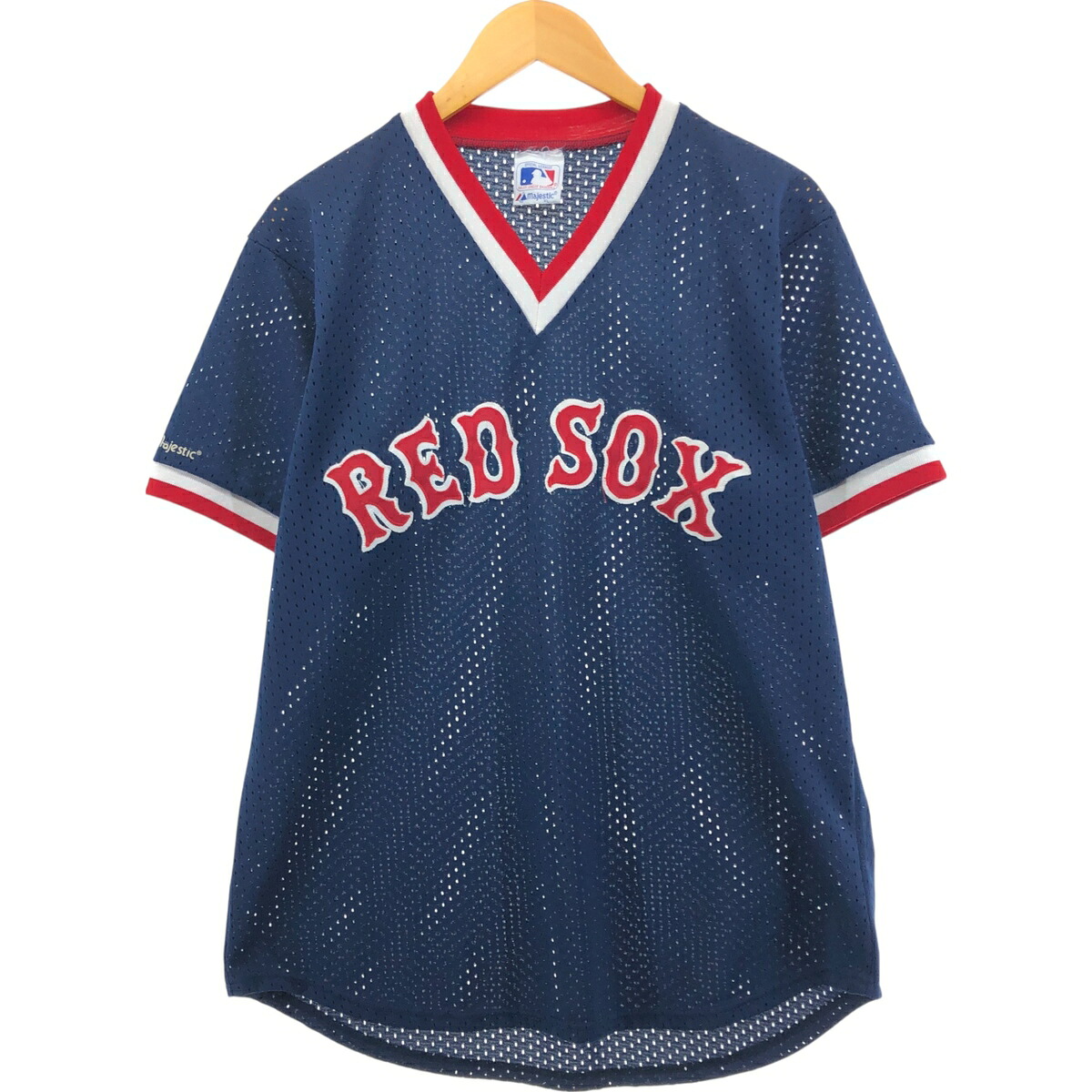 古着 90'S マジェスティック Majestic MLB BOSTON REDSOX ボストンレッドソックス メッシュ Vネック ゲームシャツ ベースボールシャツ USA製 メンズXL相当 ヴィンテージ /eaa560556 【中古】 【250624】 【SS2603_10】