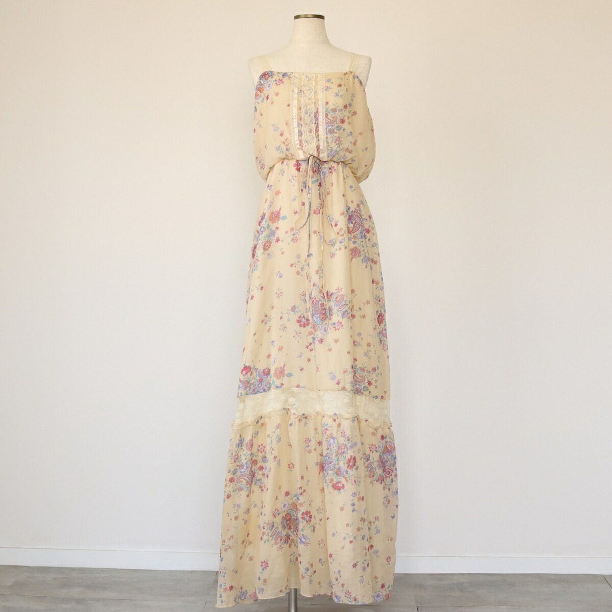 古着 総柄 花柄 マキシ丈 レース キャミソールワンピース レディースS相当 /eaa562394 【中古】 【250705】 【ADEL/アデル】 【SS2603_30】