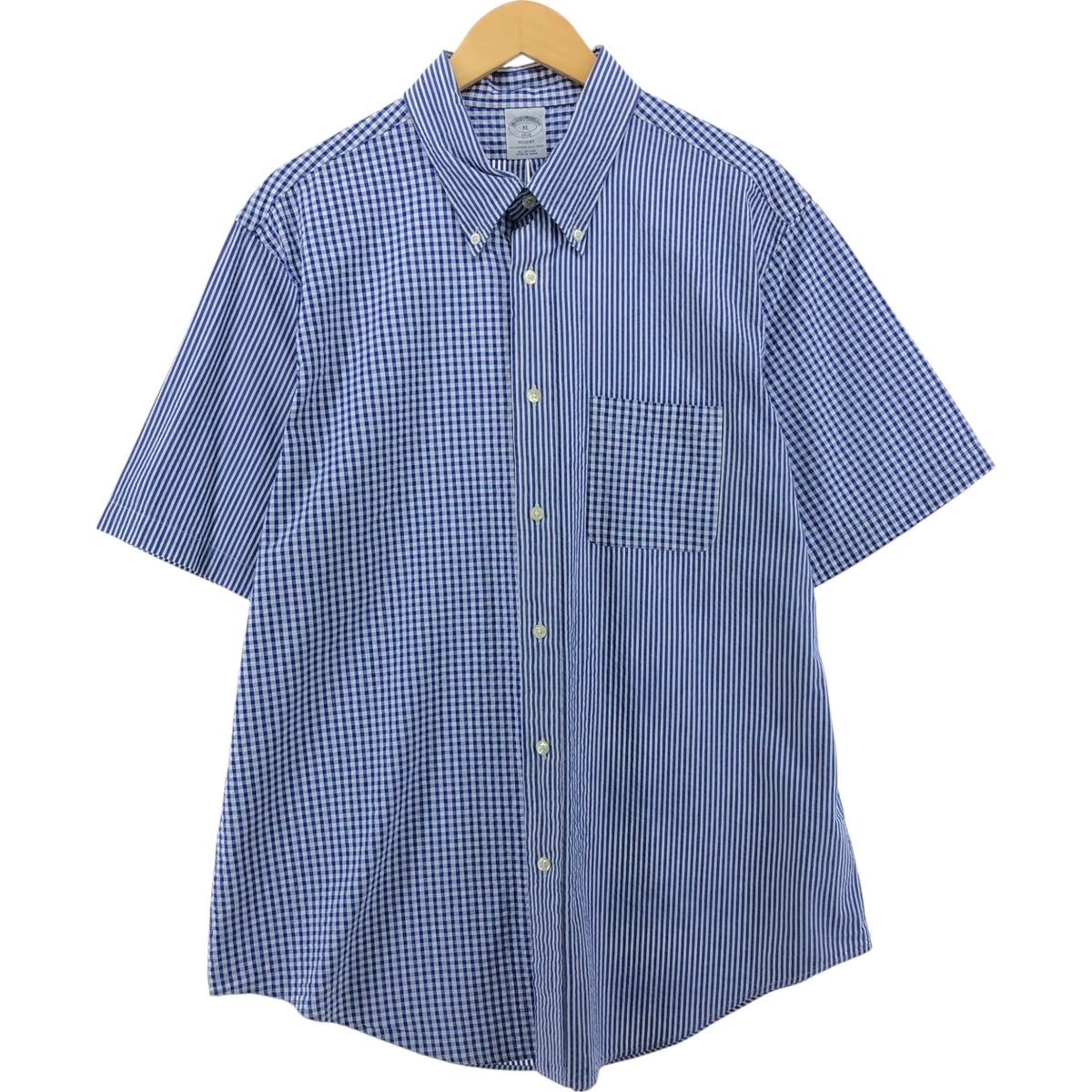 古着 ブルックスブラザーズ Brooks Brothers 1818 REGENT チェック柄 ストライプ柄 シアサッカー クレイジーパターン 半袖 ボタンダウンシャツ メンズXL相当 /eaa562955 【中古】 【250629】 【SS2603_30】