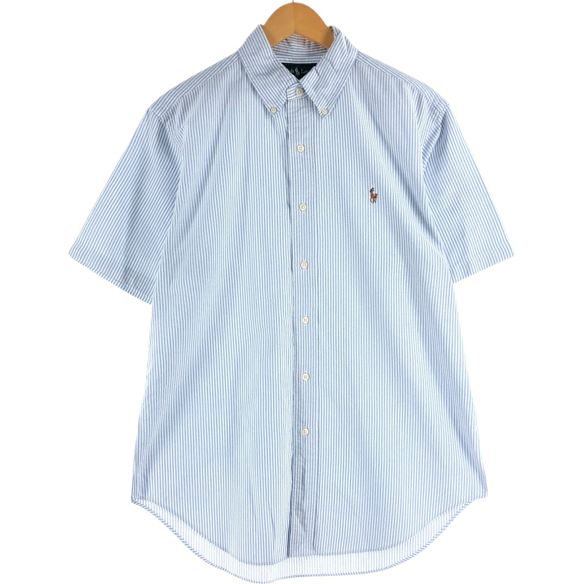 古着 ラルフローレン Ralph Lauren CLASSIC FIT クラシックフィット 半袖 ボタンダウン ストライプシャツ メンズM相当 /eaa564036 【中古】 【250704】