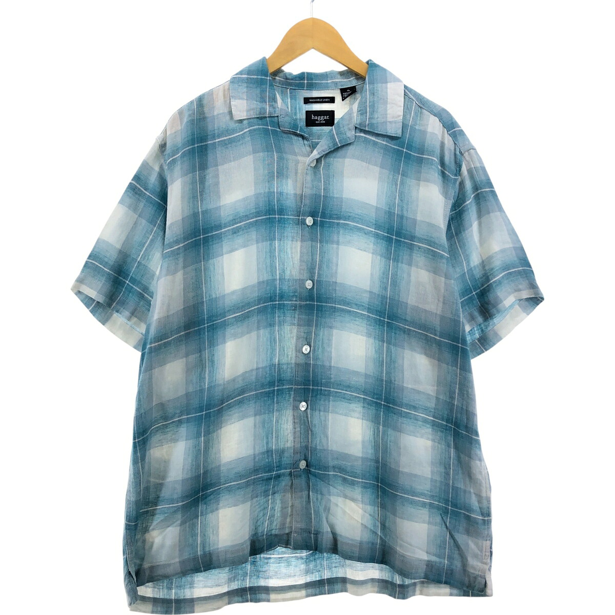 古着 ハガー haggar WASHABLE LINEN オンブレチェック 半袖 オープンカラー リネン×レーヨンシャツ ボックスシャツ メンズXL相当 /eaa564176 【中古】 【250705】