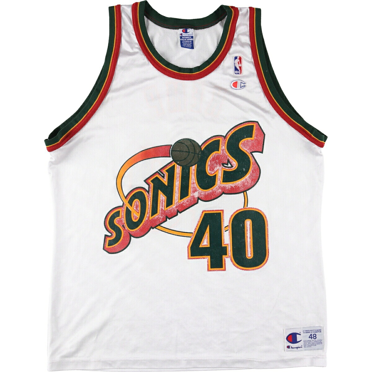 古着 90'S チャンピオン Champion AUTHENTIC ATHLETIC APPAREL NBA SEATTLE SUPERSONICS シアトルスーパーソニックス メッシュタンクトップ ゲームシャツ メンズL相当 /eaa564341 【中古】 【250707】 【SS2603_10】