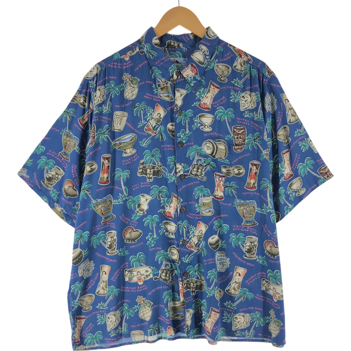 古着 80~90'S レインスプーナー REYNSPOONER ダイヤモンドヘッドタグ 総柄 レーヨン ハワイアンアロハシャツ ボックスシャツ ハワイ製 メンズXL相当 ヴィンテージ /eaa566244 【中古】 【250712】