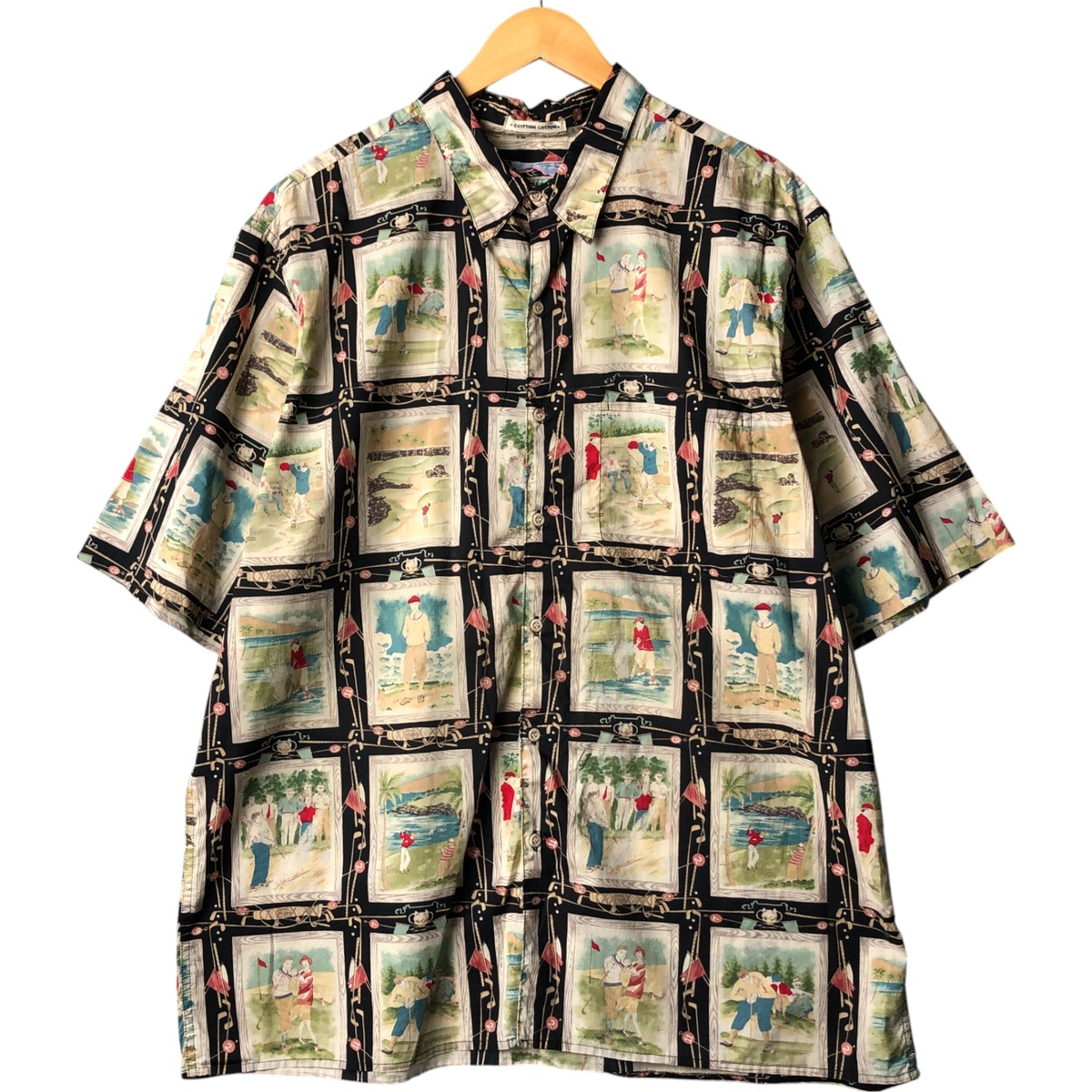 古着 80~90'S レインスプーナー REYNSPOONER ダイヤモンドヘッドタグ EGYPTIAN COTTON 総柄 ハワイアンアロハシャツ ボックスシャツ ハワイ製 メンズXXL相当 ヴィンテージ /eaa566279 【中古】 【250713】