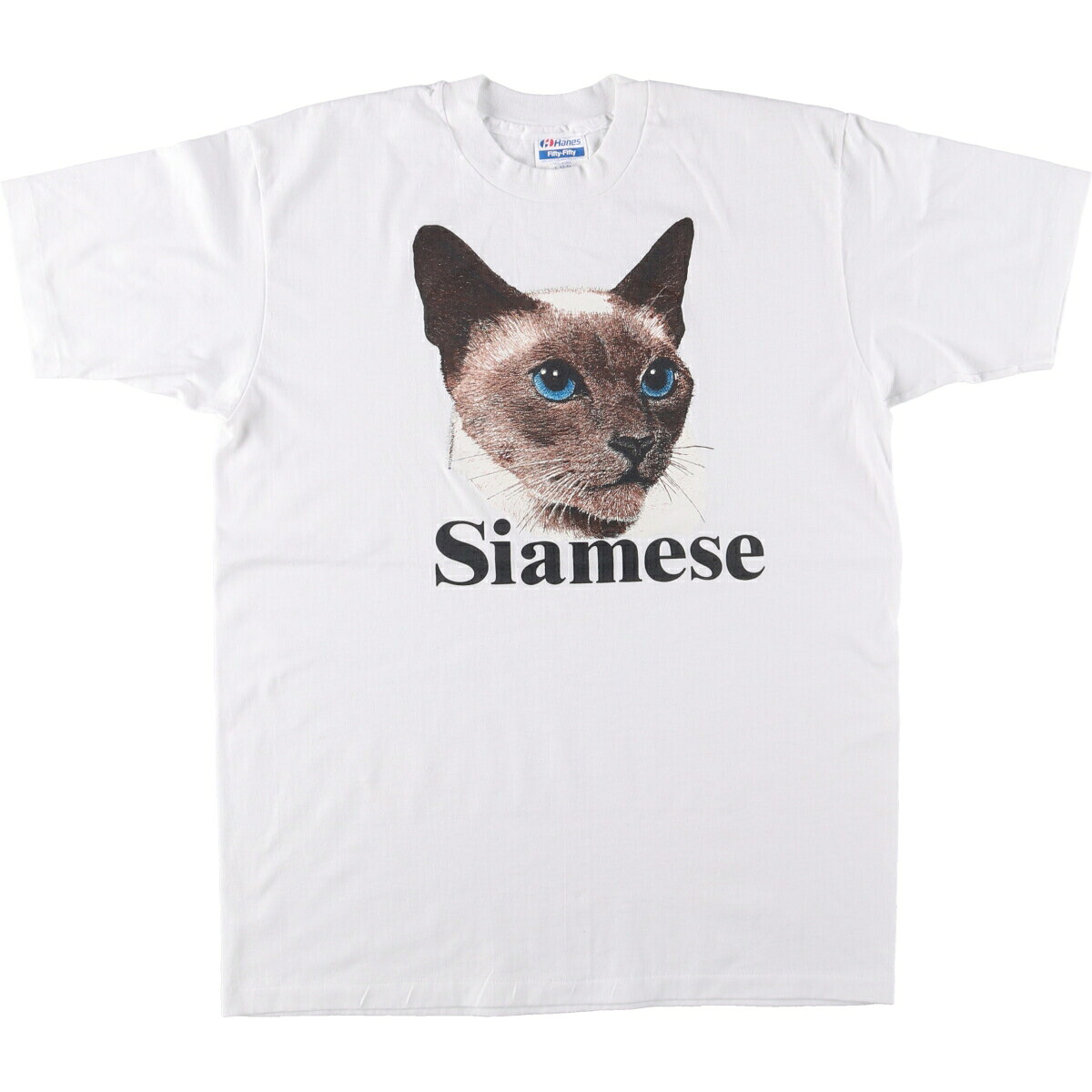 古着 80'S ヘインズ Hanes Fifty-Fifty 青タグ ネコ柄 シャム アニマルTシャツ USA製 メンズL相当 ヴィンテージ /eaa566870 【中古】 【250717】
