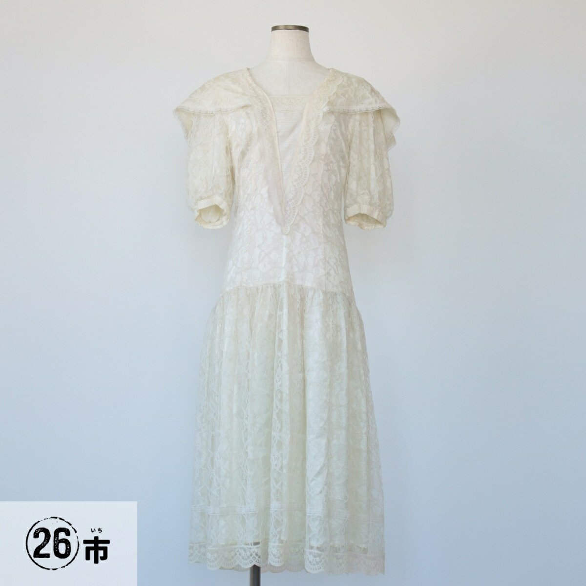 古着 80'S ガンネサックス GUNNE SAX By JASSICA McCLINTOCK 総レース セーラーカラー パフスリーブ 五分袖 フレア ロングワンピース USA製 レディースS相当 ヴィンテージ /eaa567344 【中古】 【250809】 【V2508】 【SS2603_10】
