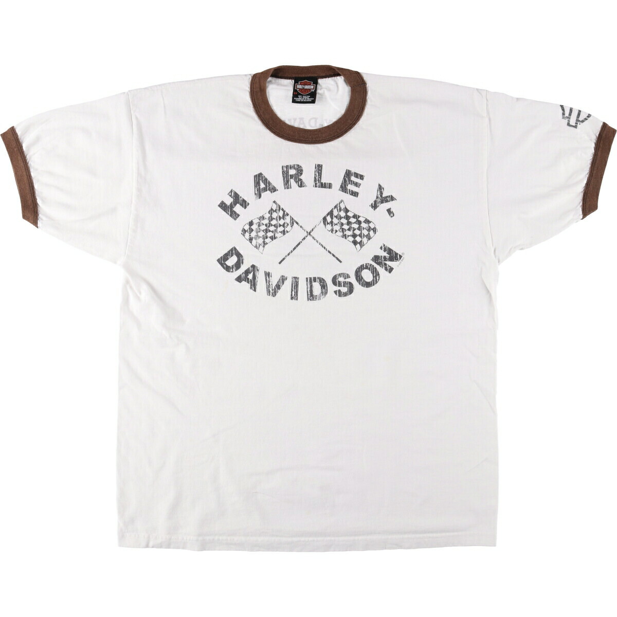 古着 00'S ハーレーダビッドソン Harley-Davidson チェッカーフラッグ リンガーTシャツ メンズXXL相当 /eaa567762 【中古】 【250804】