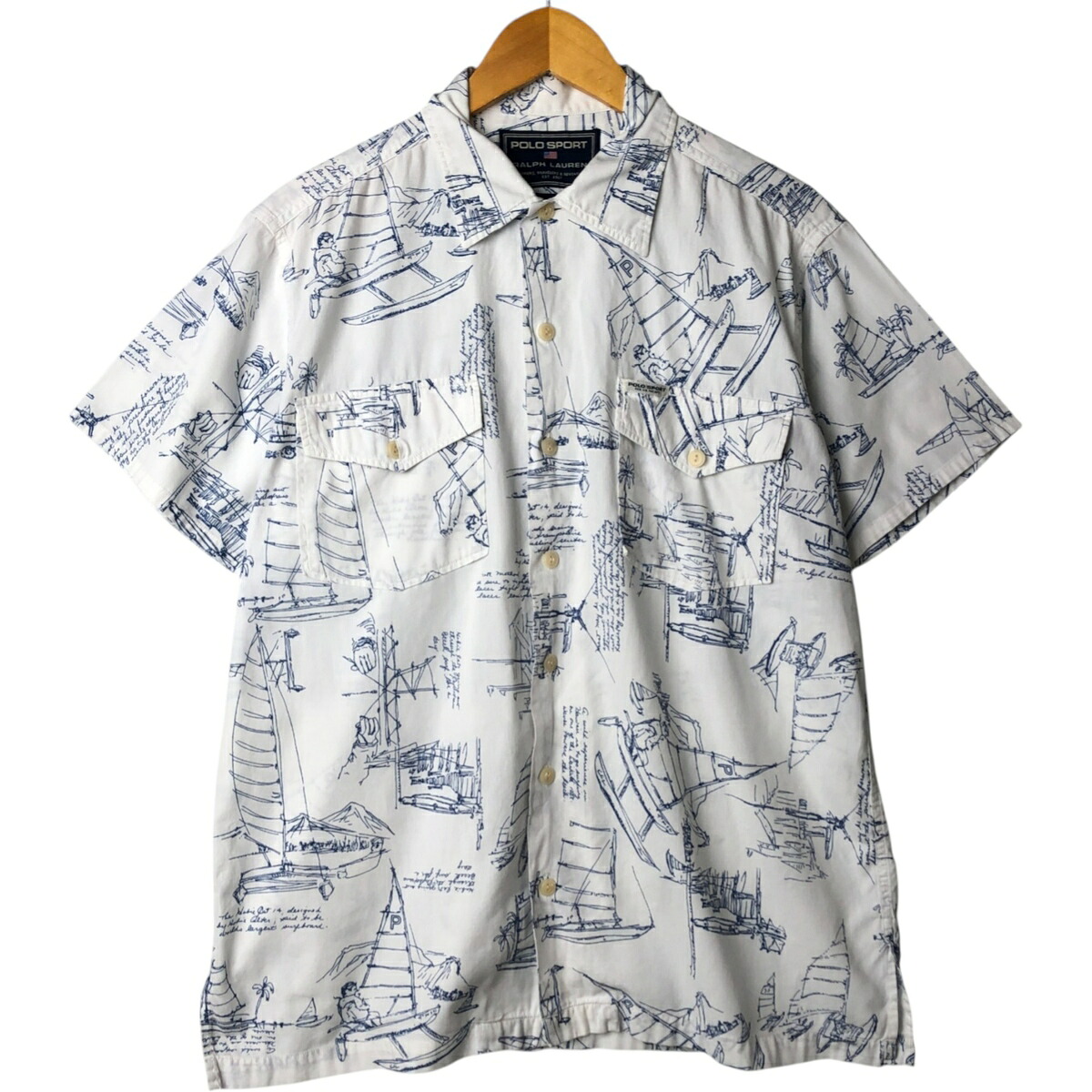 古着 90'S ラルフローレン Ralph Lauren POLO SPORT ポロスポーツ 総柄 半袖 コットンシャツ メンズM相当 ヴィンテージ /eaa570807 【中古】 【250727】