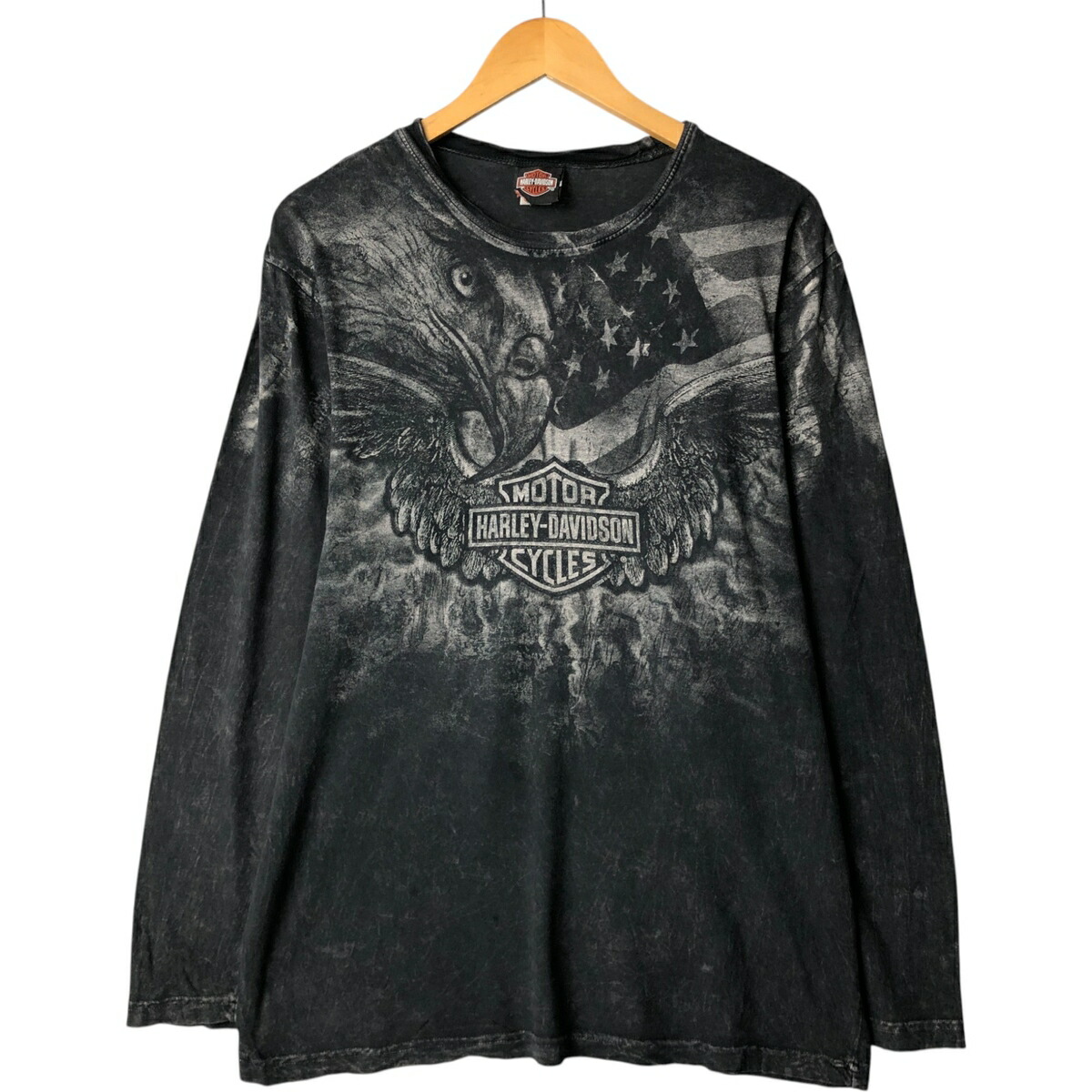 古着 00'S ハーレーダビッドソン Harley-Davidson 鷲柄 イーグル柄 星条旗柄 大判プリント ロングTシャツ ロンT メンズM相当 /eaa570917 【中古】 【250727】 【SS2603_30】