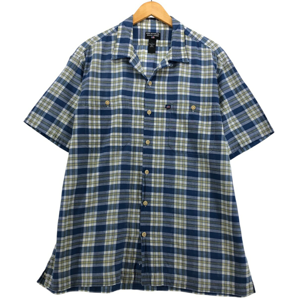 古着 ラルフローレン Ralph Lauren POLO JEANS COMPANY チェック柄 半袖 オープンカラー コットンシャツ ボックスシャツ メンズL相当/eaa574007 【中古】 【250802】