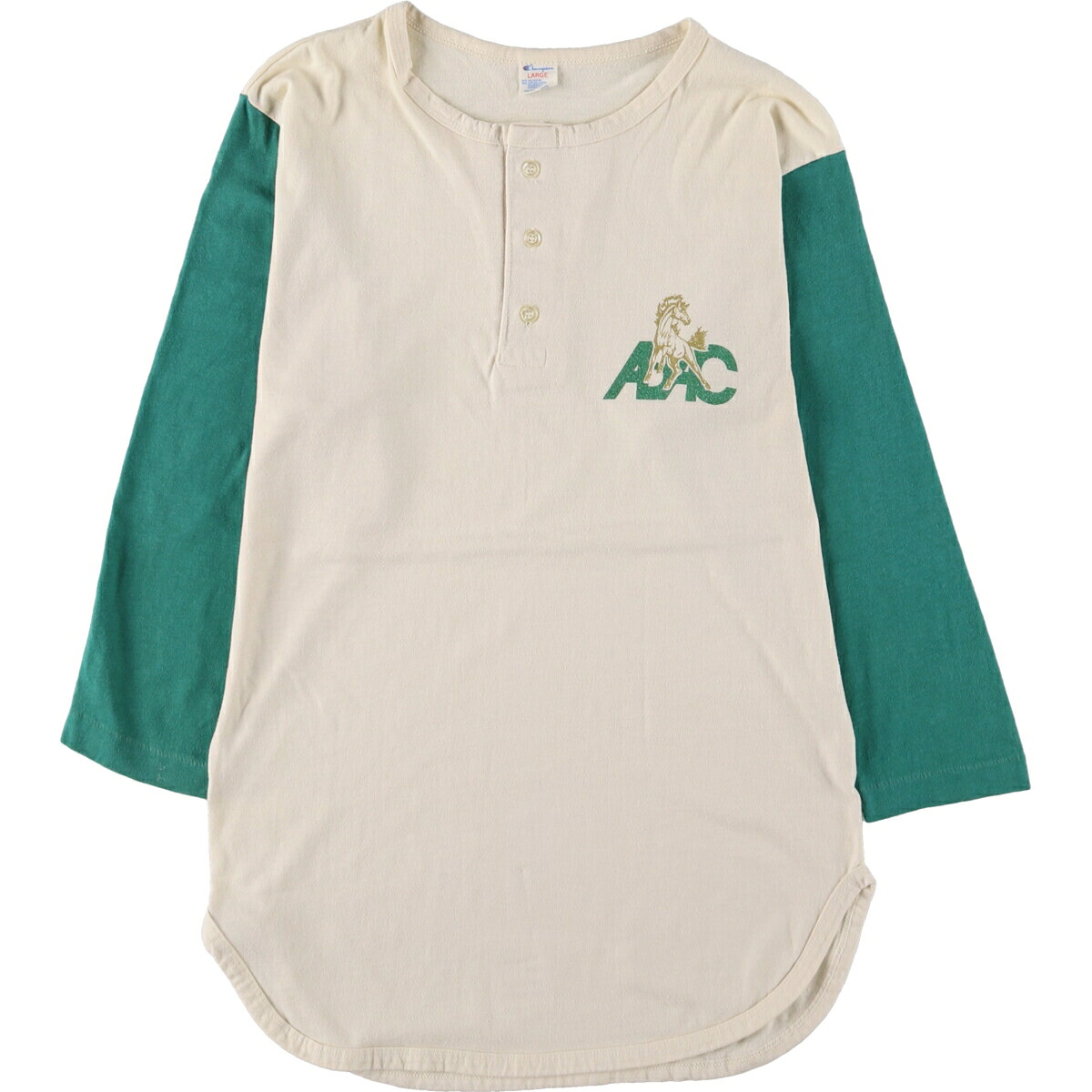 古着 80'S チャンピオン Champion 七分袖 トリコタグ ヘンリーネック ロゴプリントTシャツ USA製 メンズL相当 ヴィンテージ /eaa579960 【中古】 【250905】 【SS2603_10】