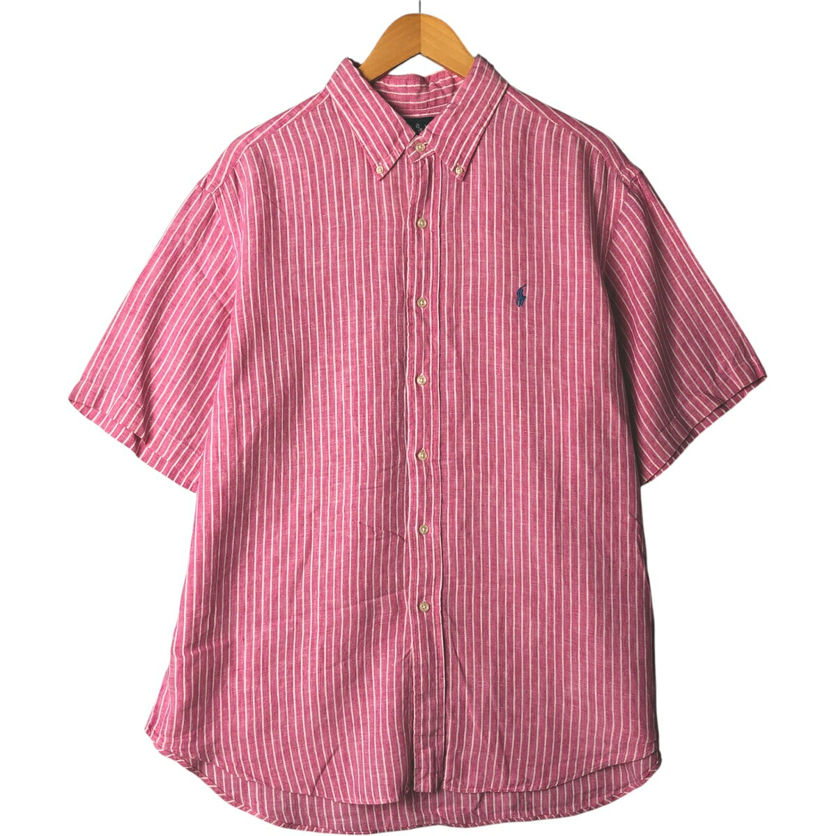 古着 ラルフローレン Ralph Lauren CLASSIC FIT ストライプ柄 半袖 リネン ボタンダウンシャツ メンズXL相当 /eaa580432 【中古】 【250822】