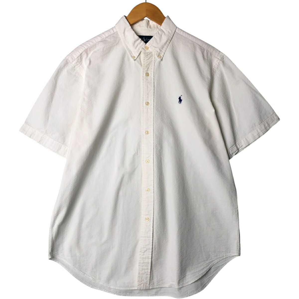 古着 ラルフローレン Ralph Lauren CLASSIC FIT シアサッカー 半袖 ボタンダウン ストライプシャツ メンズL相当 /eaa581389 【中古】 【250925】 ホワイト系 春夏